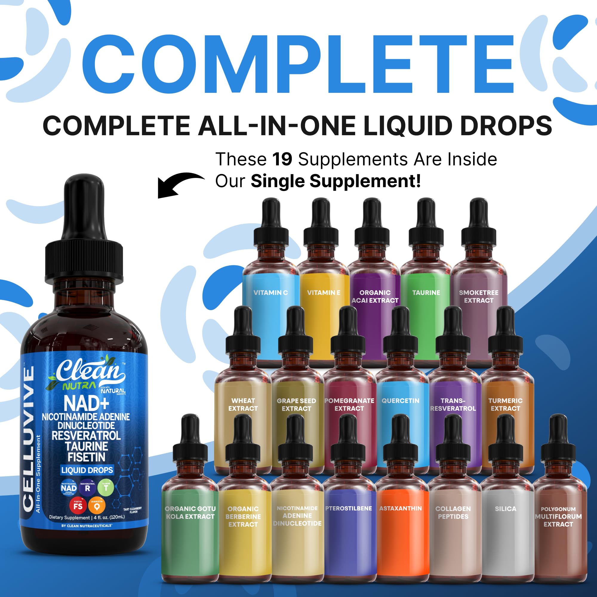 Clean Nutra NAD Liquid Supplement Drops Resveratrol Polyphenols Liposomal Taurine Fisetin Grape Seed Extract Japanese Knotweed Fo Ti Anti Aging NAD+ Nicotinamide Adenine Dinucleotide for Women & Men Clean NutraceuticalsAu supplements