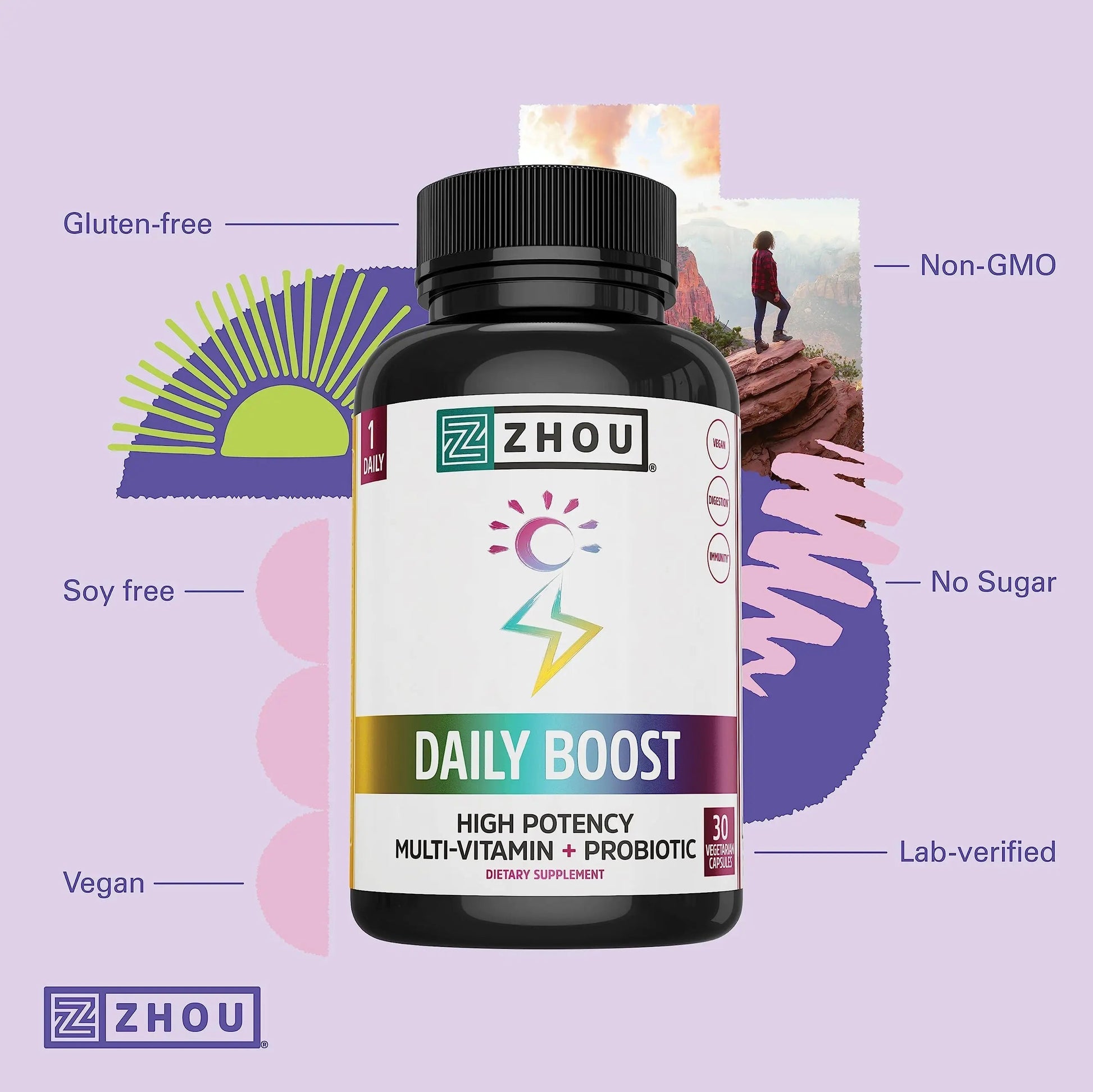 Zhou Daily Boost - Probiotic Multivitamin for Women & Men, Immune Support, Antioxidant & Eye Health Supplement with Vitamin A, Vitamin C ZHOUAu supplements