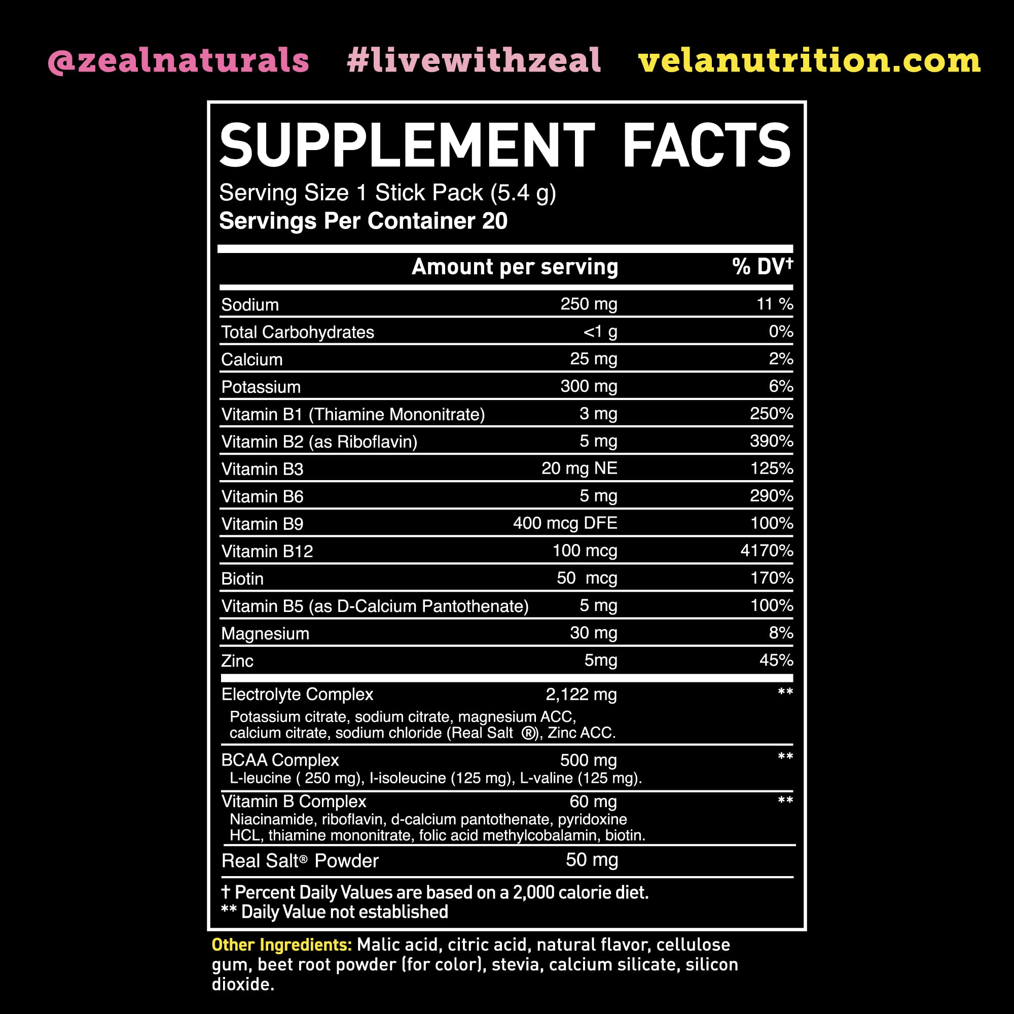 Enhanced Powder Stick Packs (Lemon Berry - 20 Packets) Sugar Free + BCAA B-Vitamins Zeal NaturalsAu supplements