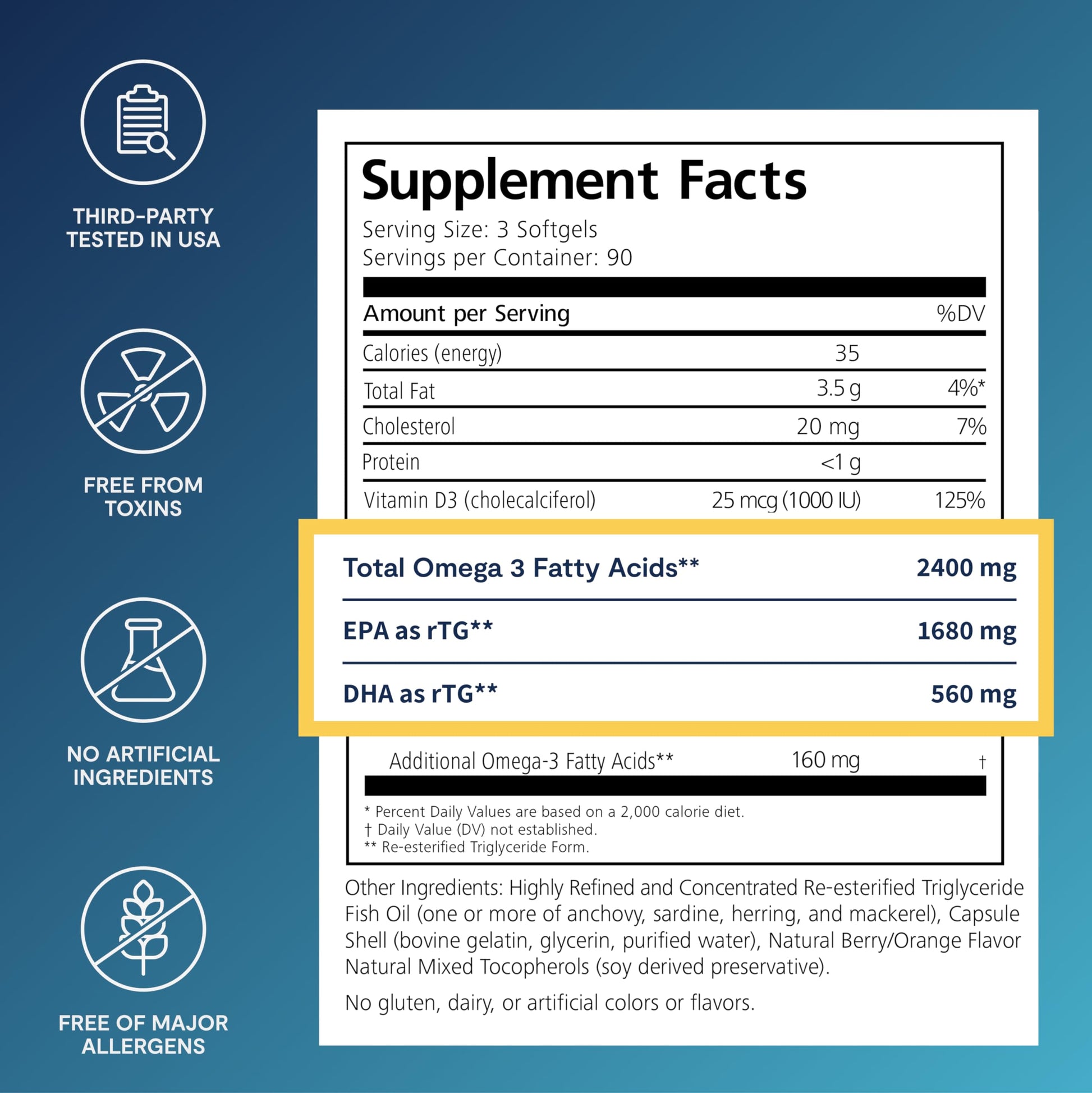 De3 Dry Eye Ultra Pure rTG Omega 3 – Support for Dry Eyes - 2400mg EPA & DHA – New & Improved-Burpless-3 per Day Serving, 3-Month Supply PRN Physician Recommended NutriceuticalsAu supplements