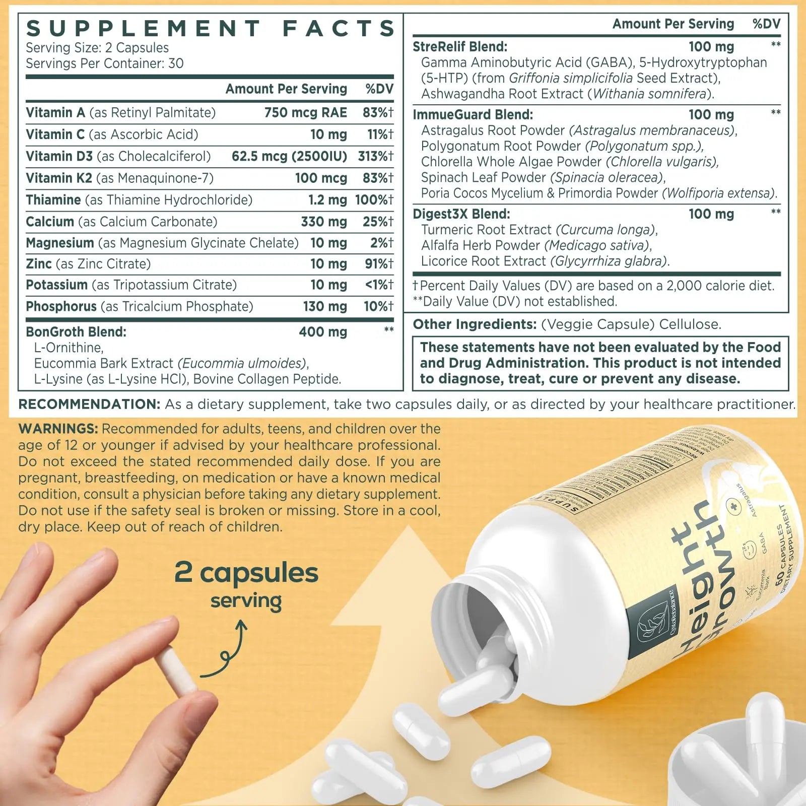 CystoRebalance 25-in 1 Bone Strength Supplement - for Natural Growth, Digestion and Stress - High Absorption - Calcium, Magnesium, Zinc, Ashwaganda and Multivitamins for Age 12+ | 60 Caps CystoRebalancenz supplements