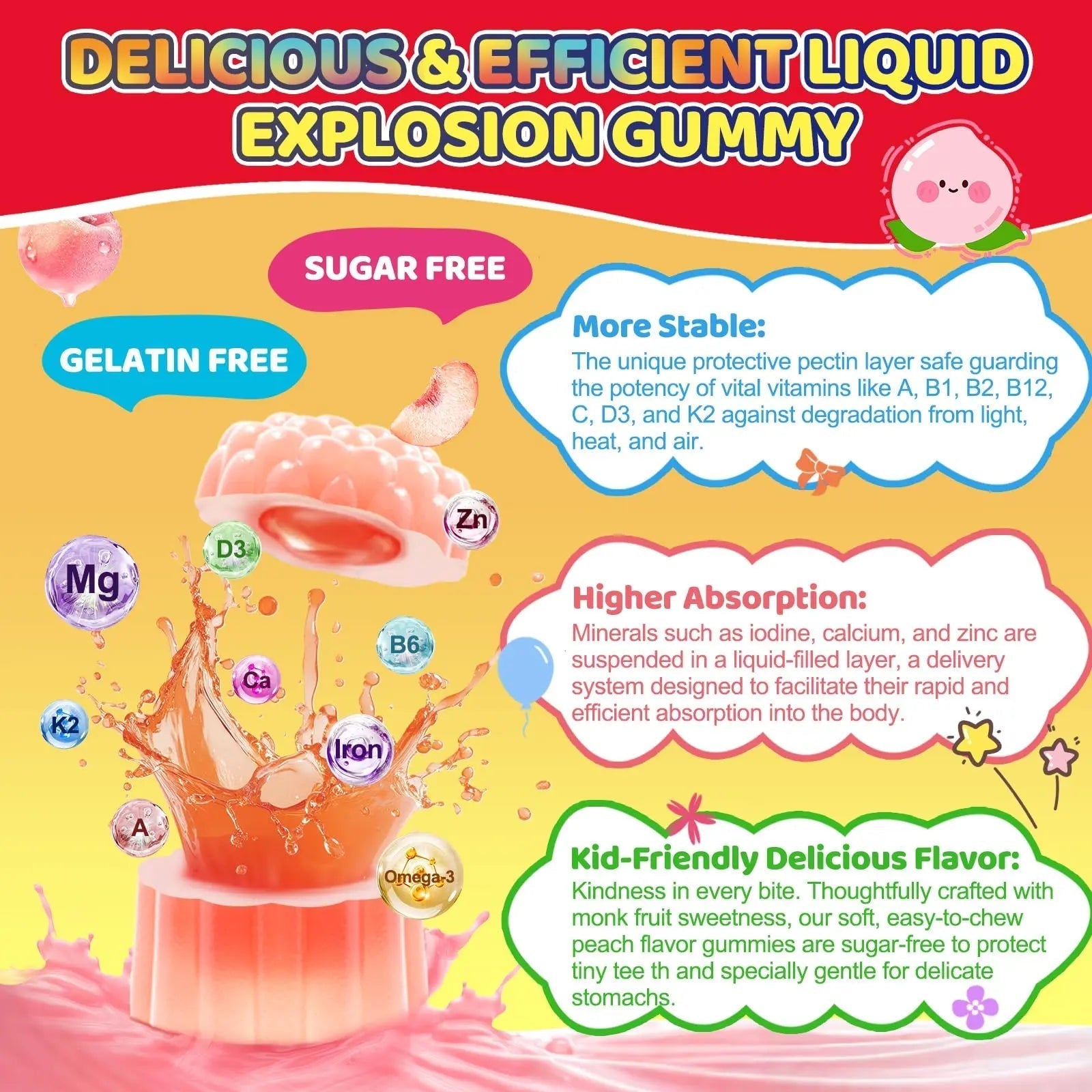 Fajeckma Organic Kids Multivitamin Gummies: Sugar Free Multi Vitamin Gummy with Vitamins D3 Iron Omega Probiotic Elderberry Calcium Zinc Dha FajeckmaAu supplements
