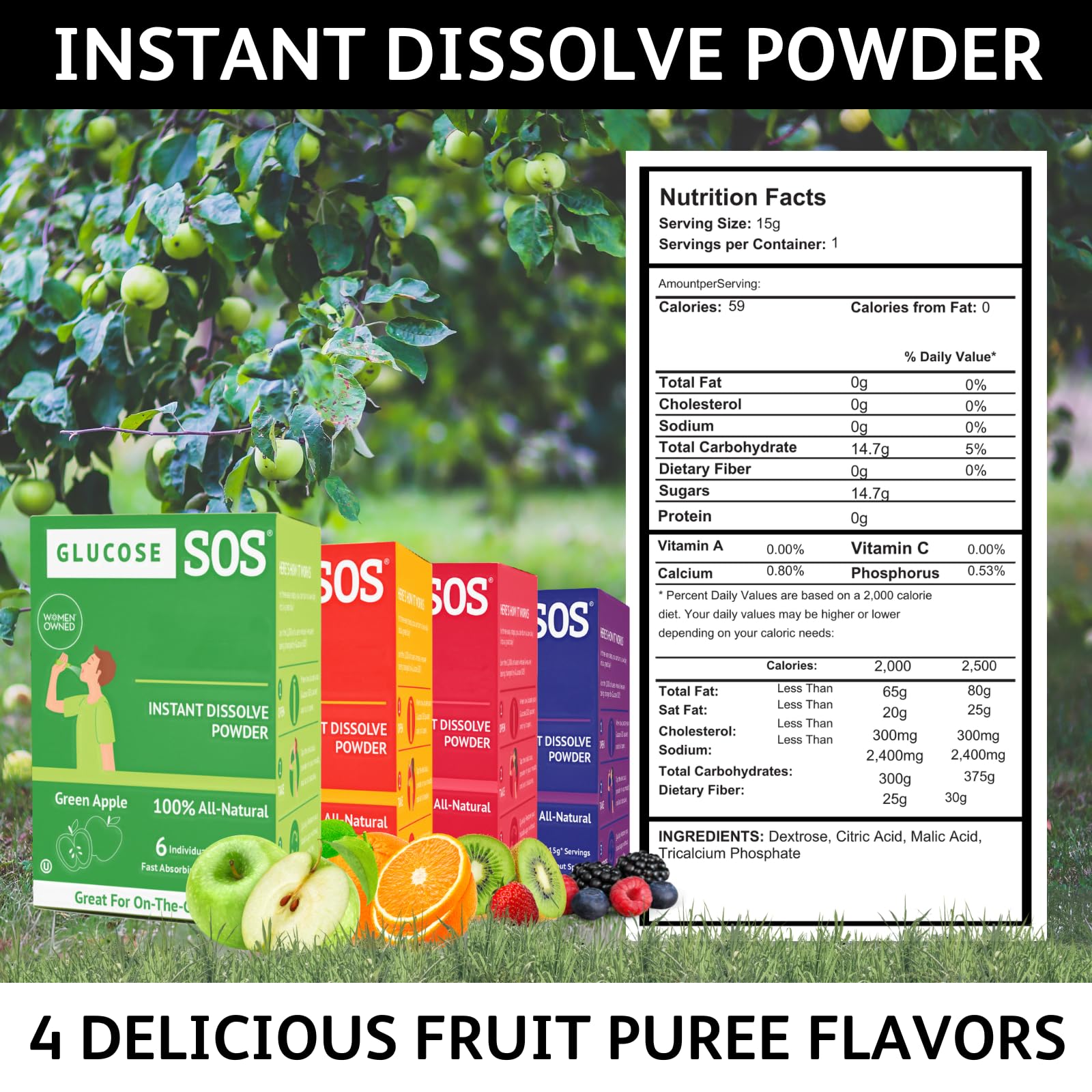 Glucose SOS Glucose Powder Packets with Natural Dextrose, Fast-Absorption That Instantly Dissolves in Your Mouth with No Water Needed, Sweet & Tangy 12 Servings Glucose SOSAu supplements