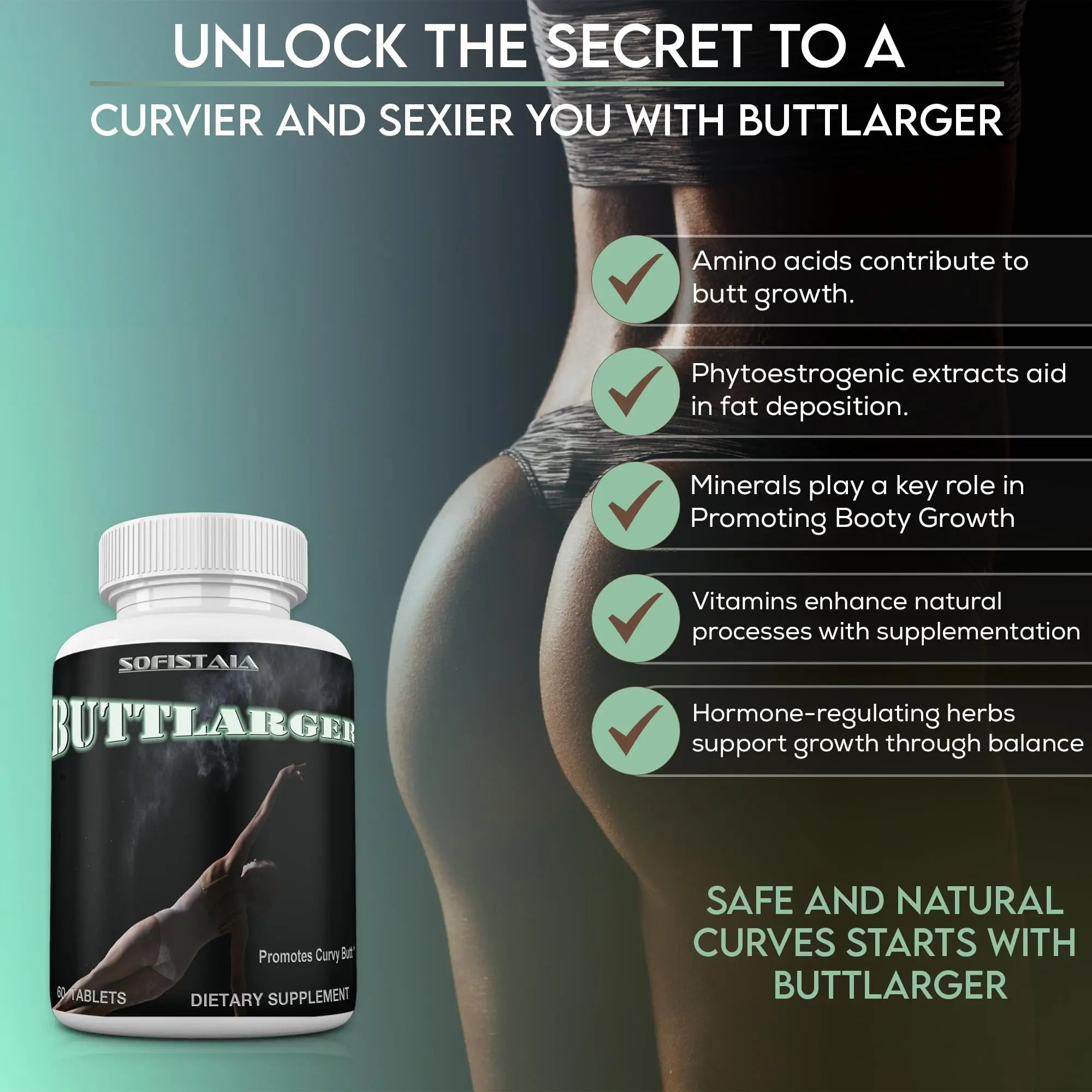 BEAUTIFYEM Sofistaia BUTTLARGER Natural Enhancement Supplement, 60 Tablets, Essential Nutrients for Curves and Confidence BEAUTIFYEMnz supplements