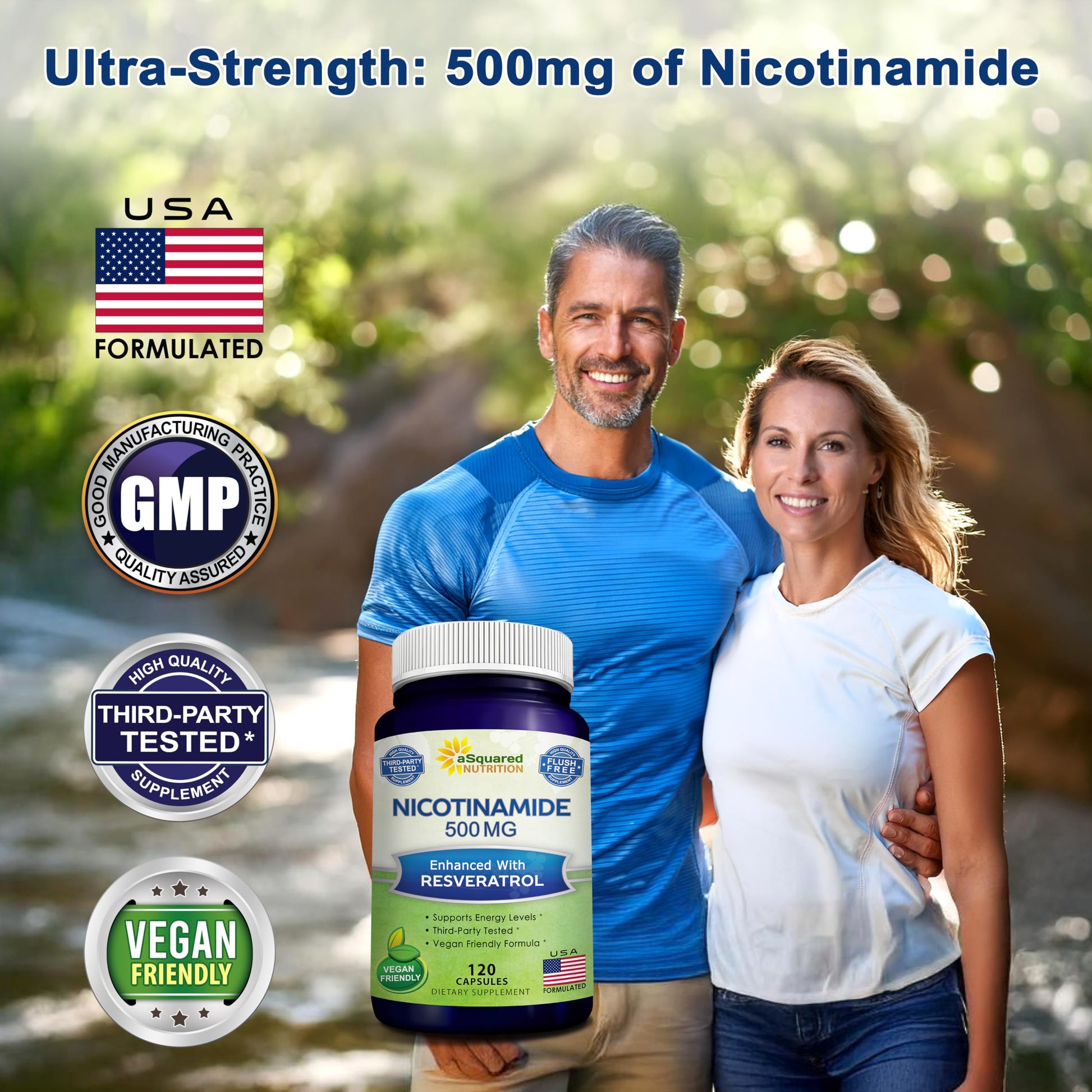aSquared Nutrition Nicotinamide with Resveratrol - 120 Veggie Capsules - Vitamin B3 500mg (Niacinamide Flush Free) - Supplement Pills to Support NAD, Skin Cell Health & Energy aSquared NutritionAu supplements