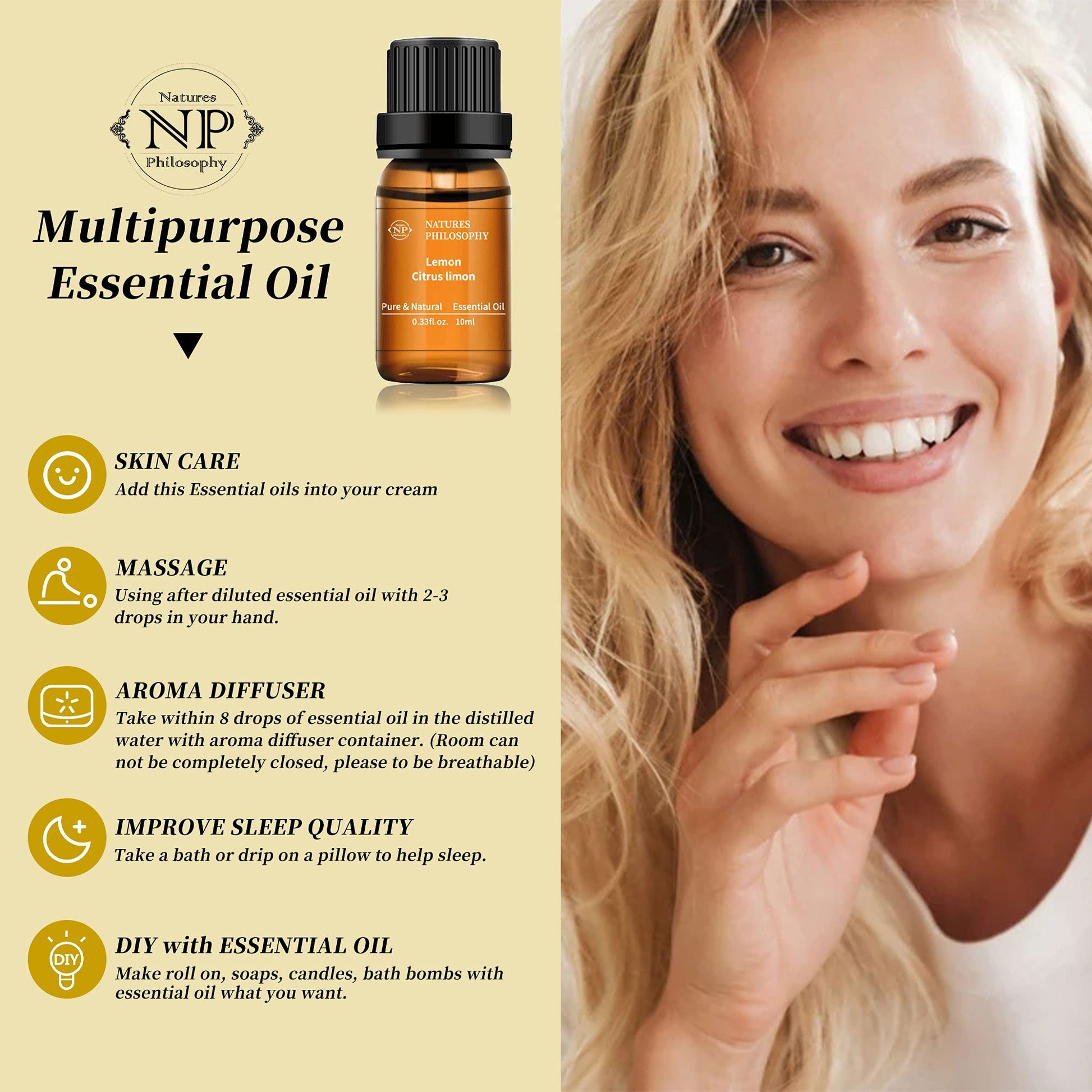 Lemon Essential Oil,100% Pure Organic Essential Oils for Aromatherapy, Diffuser, Massage, Soap Making NP NATURES PHILOSOPHYAu supplements