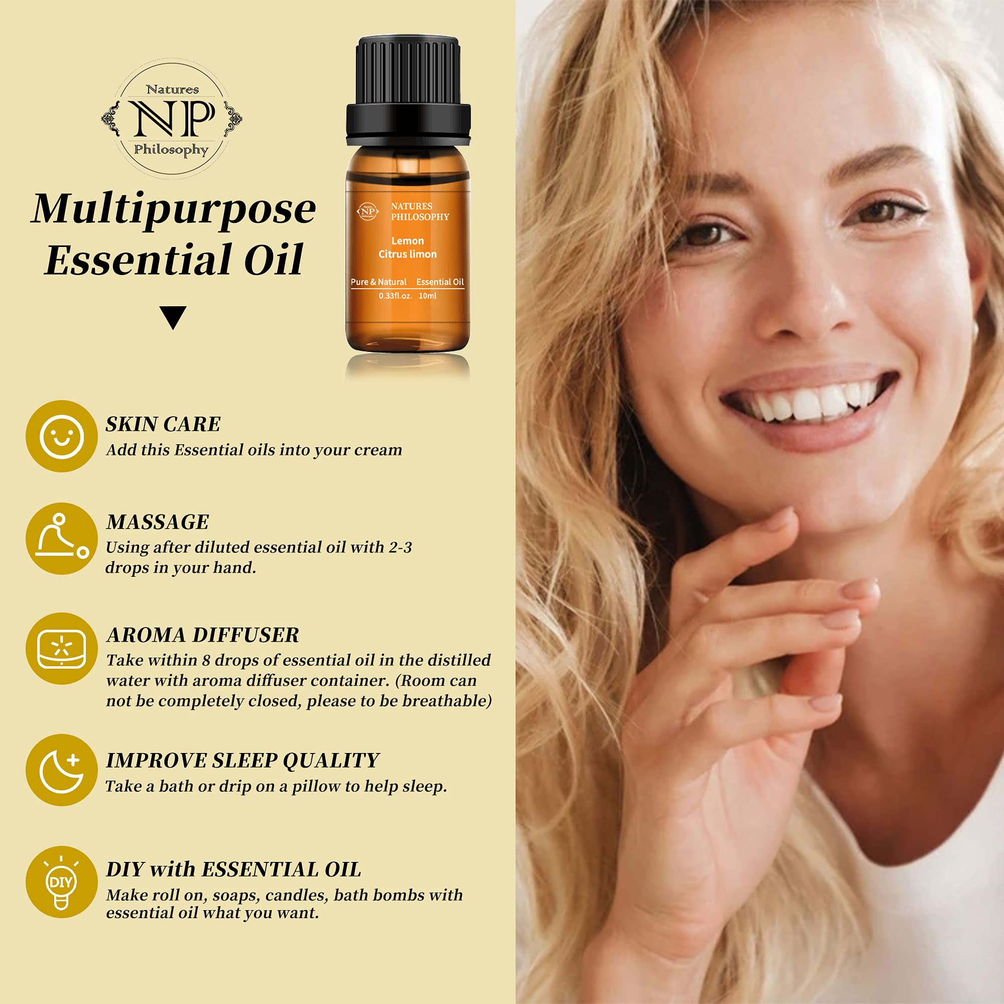 Lemon Essential Oil,100% Pure Organic Essential Oils for Aromatherapy, Diffuser, Massage, Soap Making NP NATURES PHILOSOPHYAu supplements