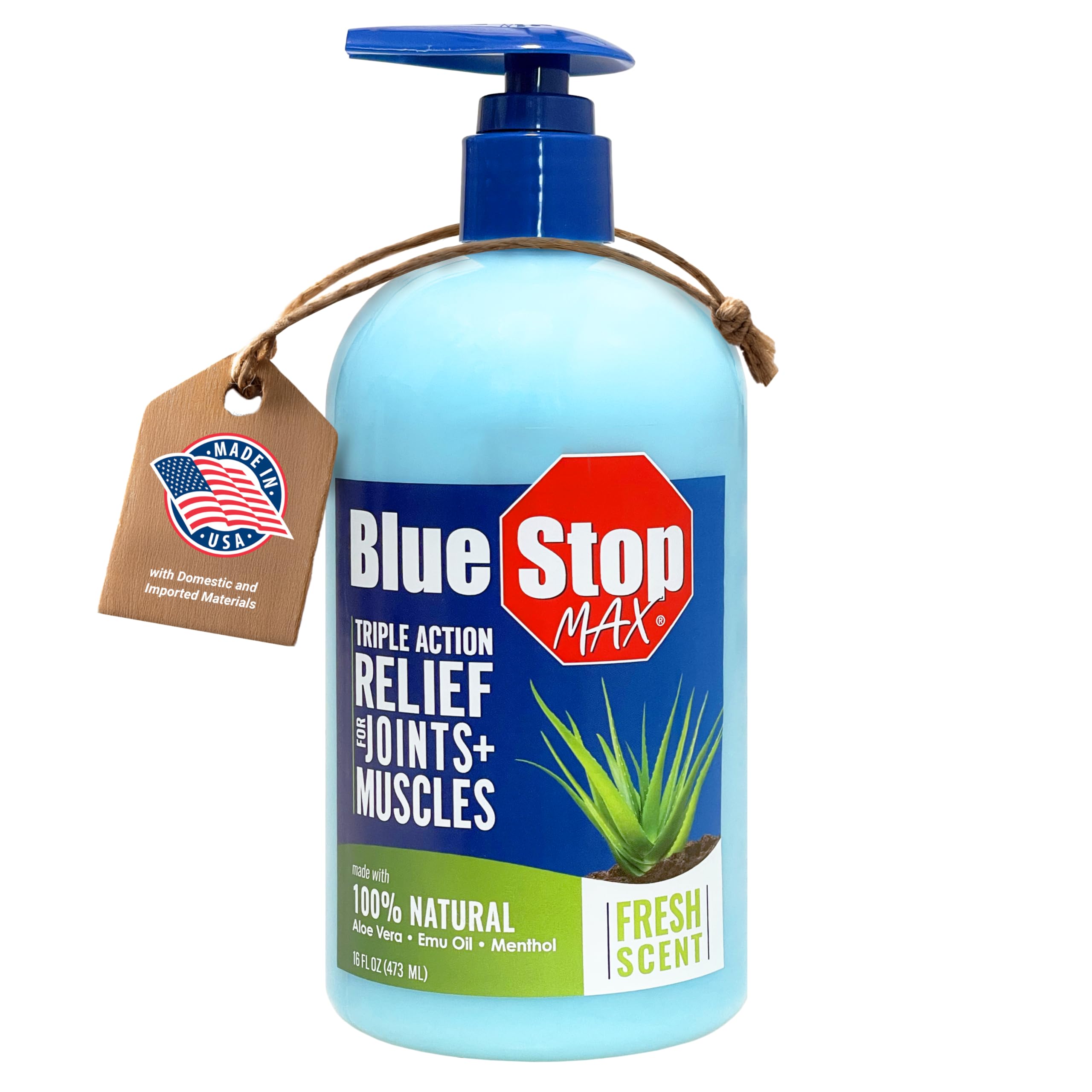 Blue Stop Max Massage Gel for Body Aches, 16 oz Pump Bottle; 3 in 1 Product Relieves Body Aches, Supports Joints and Nourishes The Skin Blue Stop MaxAu supplements