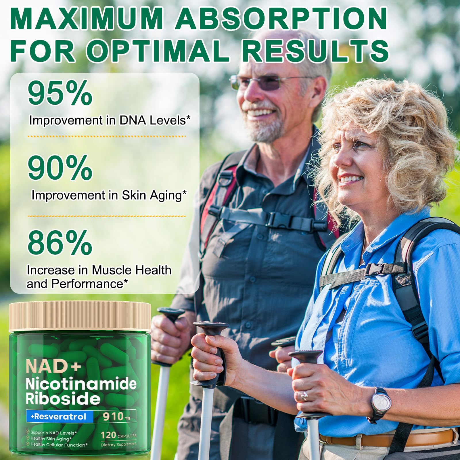 NAD Supplement 120 Capsules, Liposomal Nicotinamide Riboside, Resveratrol, Quercetin, NAD Nicotinamide Riboside Resveratrol 910mg for Women & Men, NAD Supplement for Anti Aging and Cell Regeneration RHBESTOKAu supplements