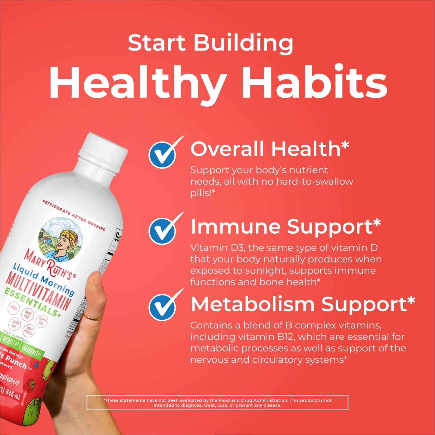 MaryRuth Organics Liquid Morning Multivitamin Essentials+ | Vitamin A C D E B6 B12 Biotin Zinc, Mens Womens Multivitamin, Immune Support, Beauty | Sugar Free | Vitamins for Ages 1+ | Vegan | 32 Fl Oz MARYRUTH'SUS supplements
