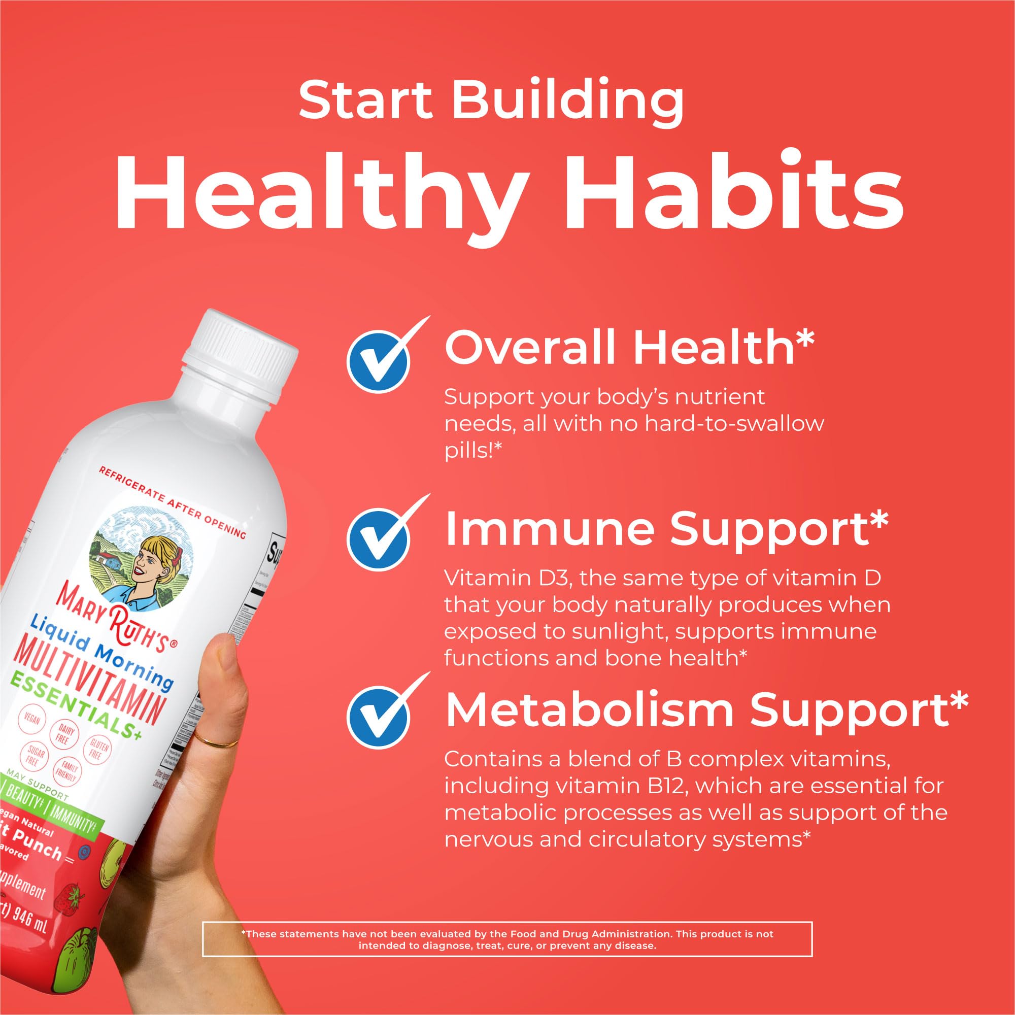 MaryRuth Organics Liquid Morning Multivitamin Essentials+ | Vitamin A C D E B6 B12 Biotin Zinc, Mens Womens Multivitamin, Immune Support, Beauty | Sugar Free | Vitamins for Ages 1+ | Vegan | 32 Fl Oz MARYRUTH'SUS supplements