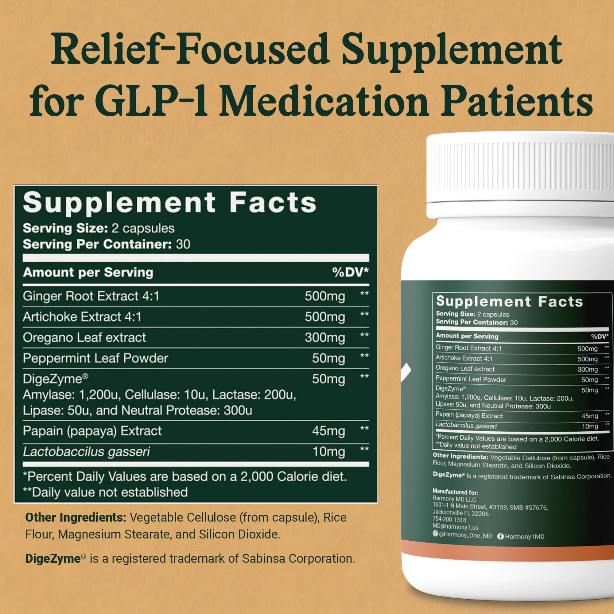 Harmony-1 Gut Health Supplement — Digestive Enzymes + Probiotics for Bloating Relief & Digestive Comfort — GLP-1 Friendly Digestive Support — 60 Capsules Harmony-1Au supplements