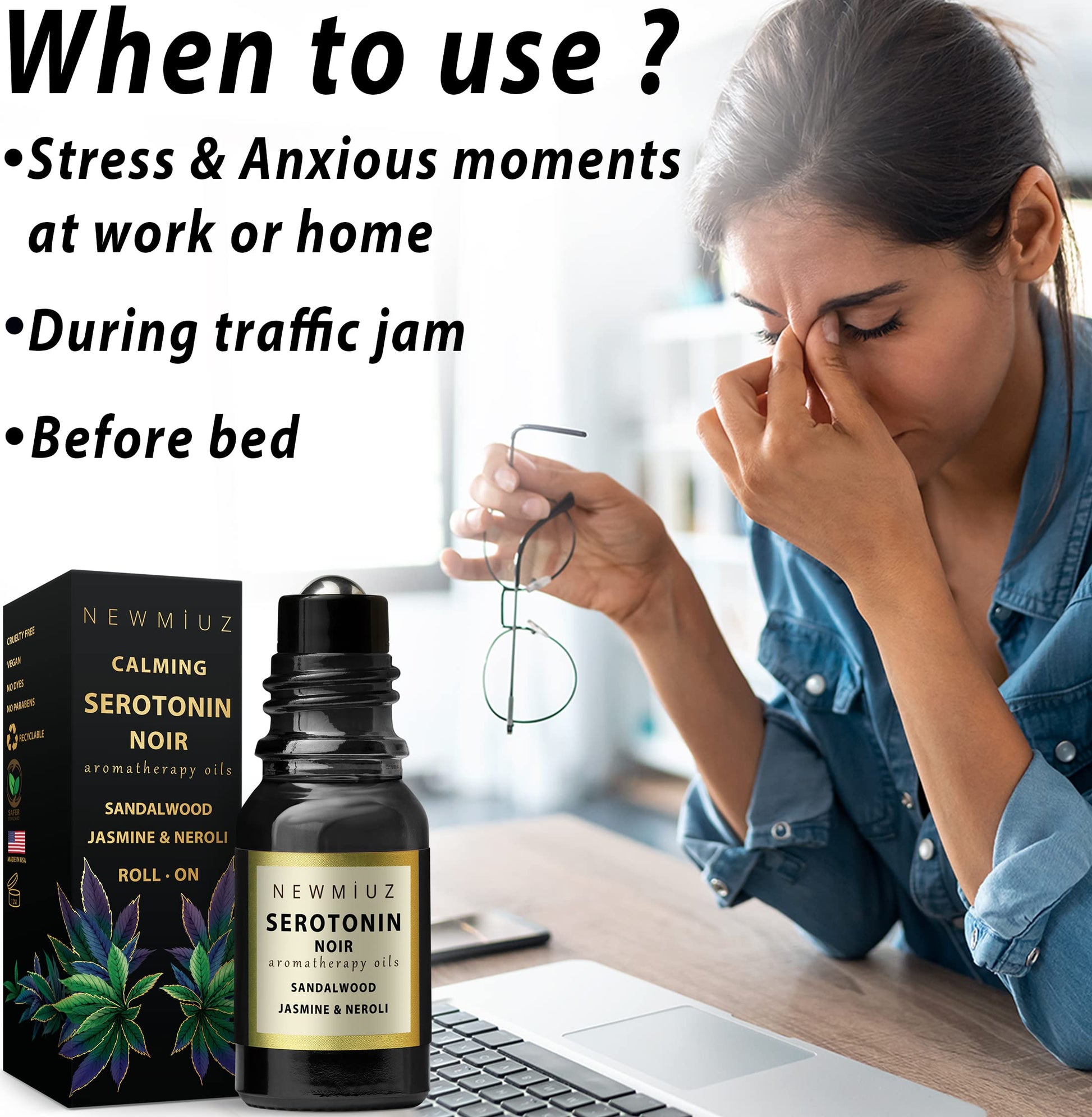 Calm Roll on Essential Oil Stress Relief Sandalwood Jasmine Destress Relaxation Calming Rolle New MiuzAu supplements