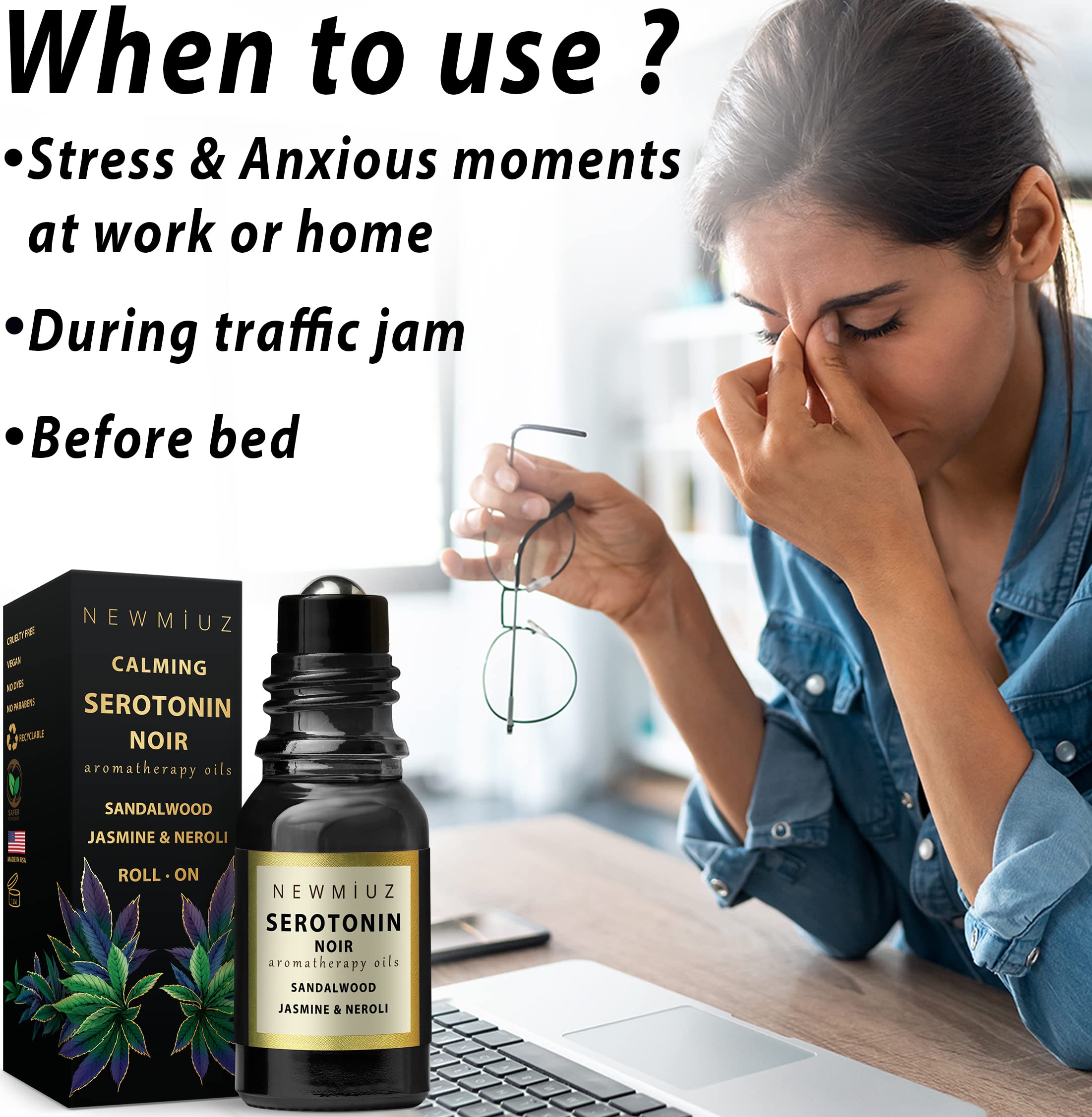 Calm Roll on Essential Oil Stress Relief Sandalwood Jasmine Destress Relaxation Calming Rolle New MiuzAu supplements