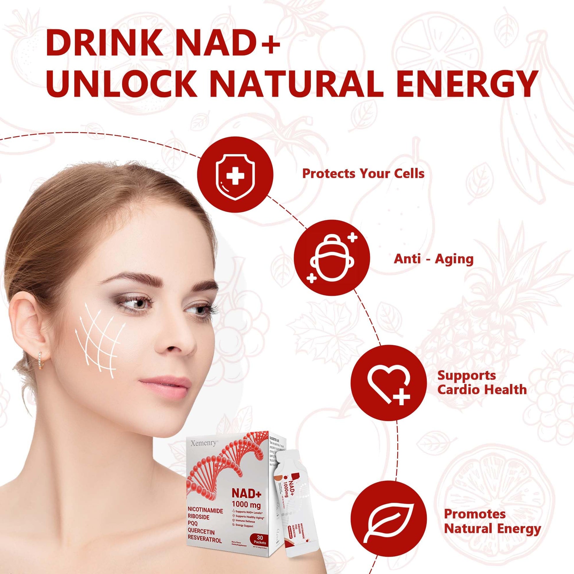 NAD Supplement 1000mg Liquid - Nicotinamide Riboside Resveratrol Supplements for Men & Women - NMN Alternative for Enhanced Energy & Anti-Aging, Focus - 30 Packets XemenryAu supplements