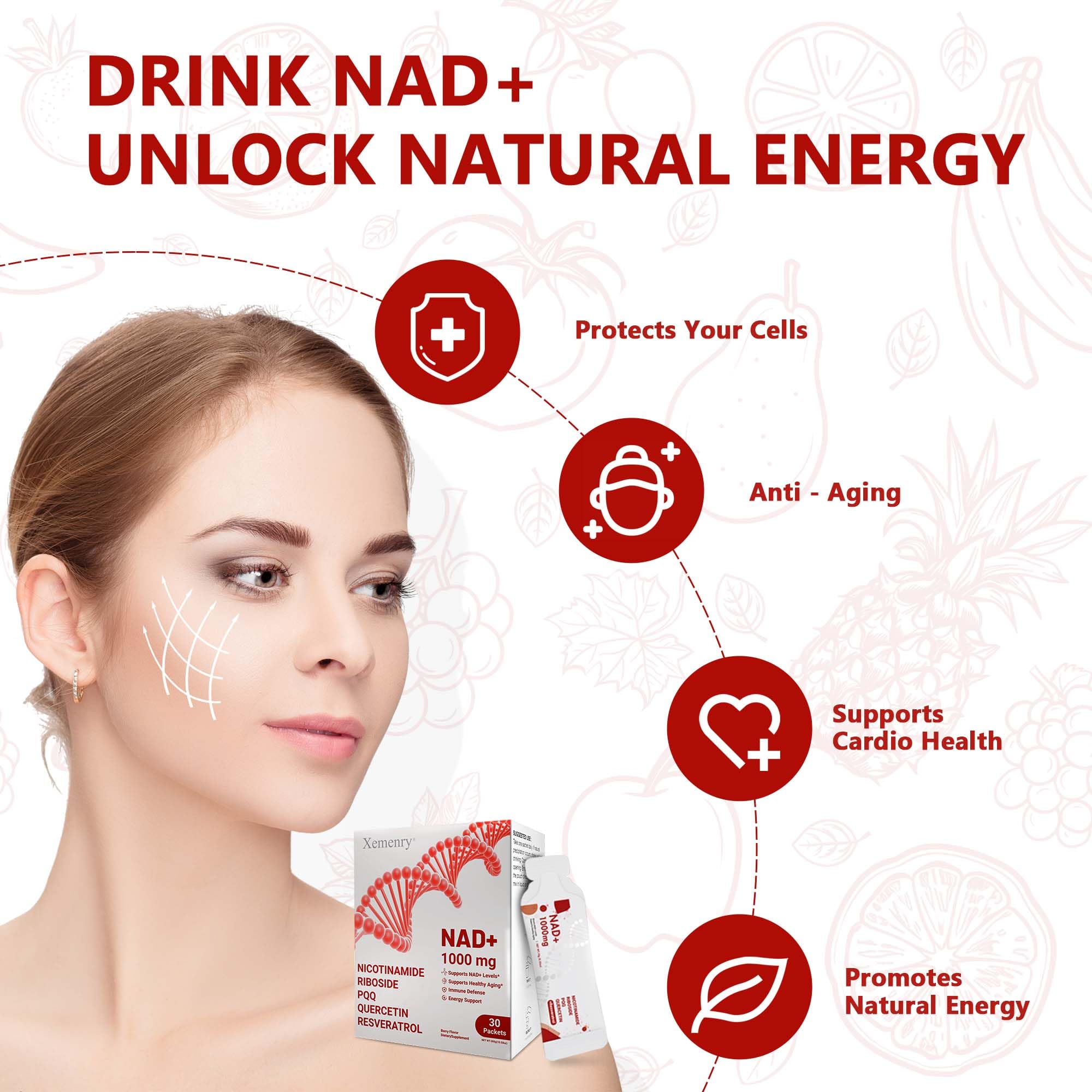 NAD Supplement 1000mg Liquid - Nicotinamide Riboside Resveratrol Supplements for Men & Women - NMN Alternative for Enhanced Energy & Anti-Aging, Focus - 30 Packets XemenryAu supplements