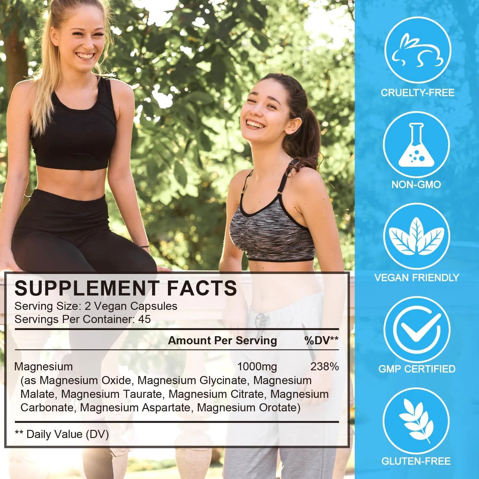 8-in-1 Magnesium Complex 90 Capsules, 1000mg with Magnesium Glycinate, Citrate, Malate, Taurate, Easy Absorption for Health, Energy, Non-GMO, Vegan ITSDAWNnz supplements