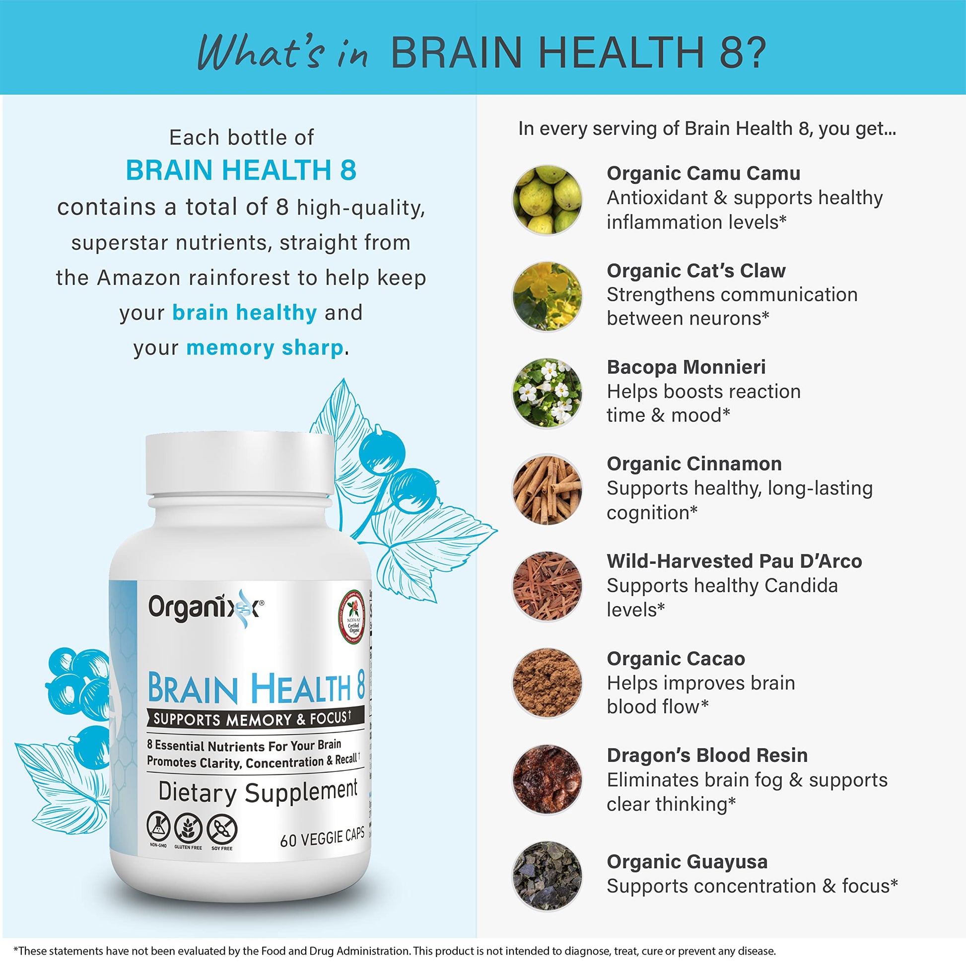 Organixx Ageless Brain Powerful Brain Health Supplement to Support Brain Function, Clarity, Focus, Re-Energize Brain Cells, Helps Promote a Balanced Mood, Gluten Free, Non GMO, 60 Vegetarian Capsules OrganixxAu supplements