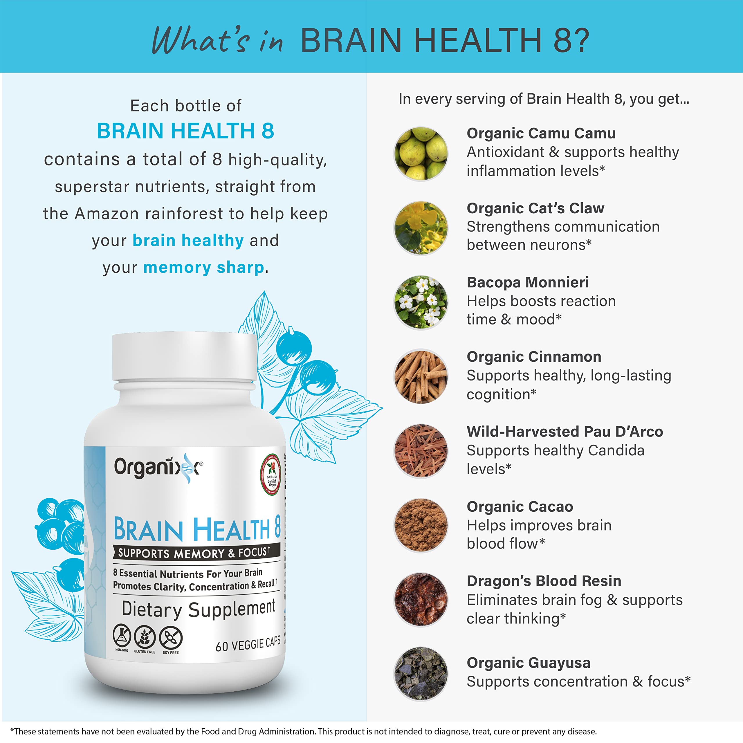 Organixx Ageless Brain Powerful Brain Health Supplement to Support Brain Function, Clarity, Focus, Re-Energize Brain Cells, Helps Promote a Balanced Mood, Gluten Free, Non GMO, 60 Vegetarian Capsules OrganixxAu supplements