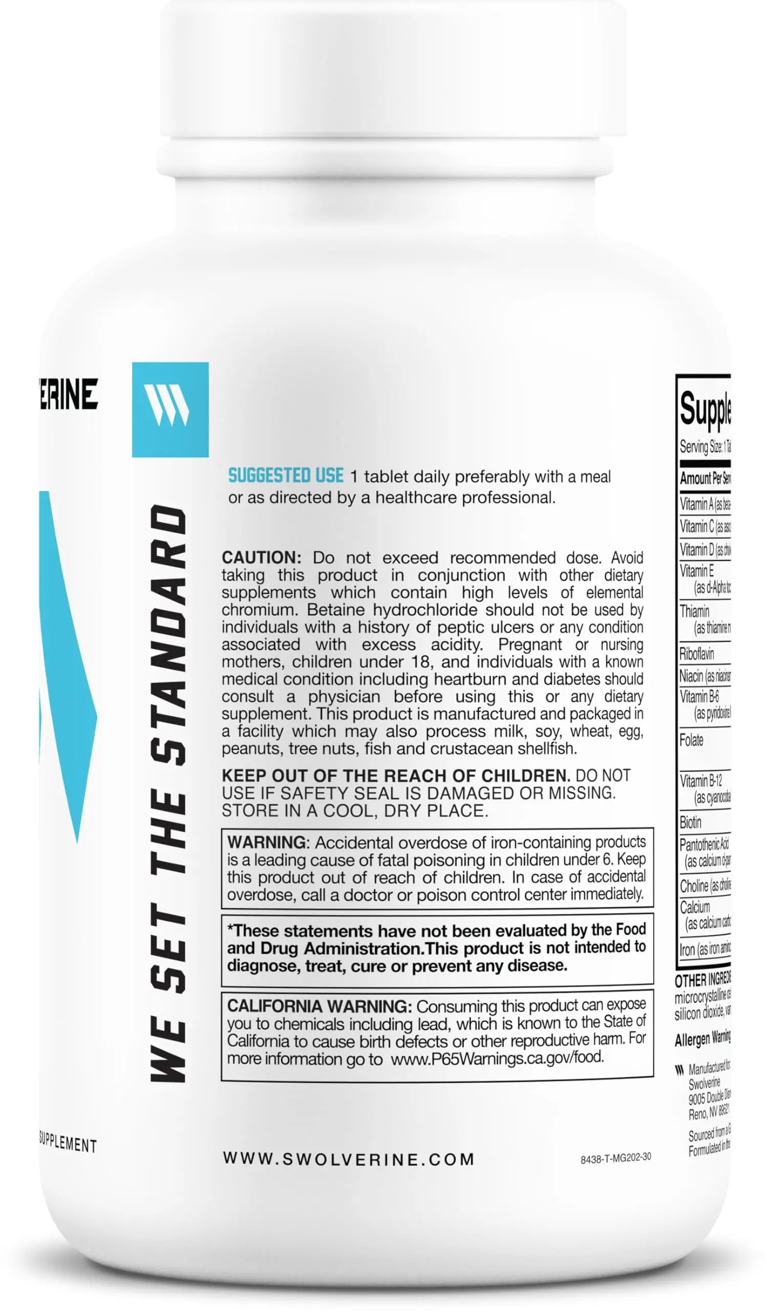 Swolverine Multivitamin | for Men & Women – High Potency Daily Vitamins with B-Complex, Antioxidants, Minerals, Inositol & PABA SwolverineAu supplements