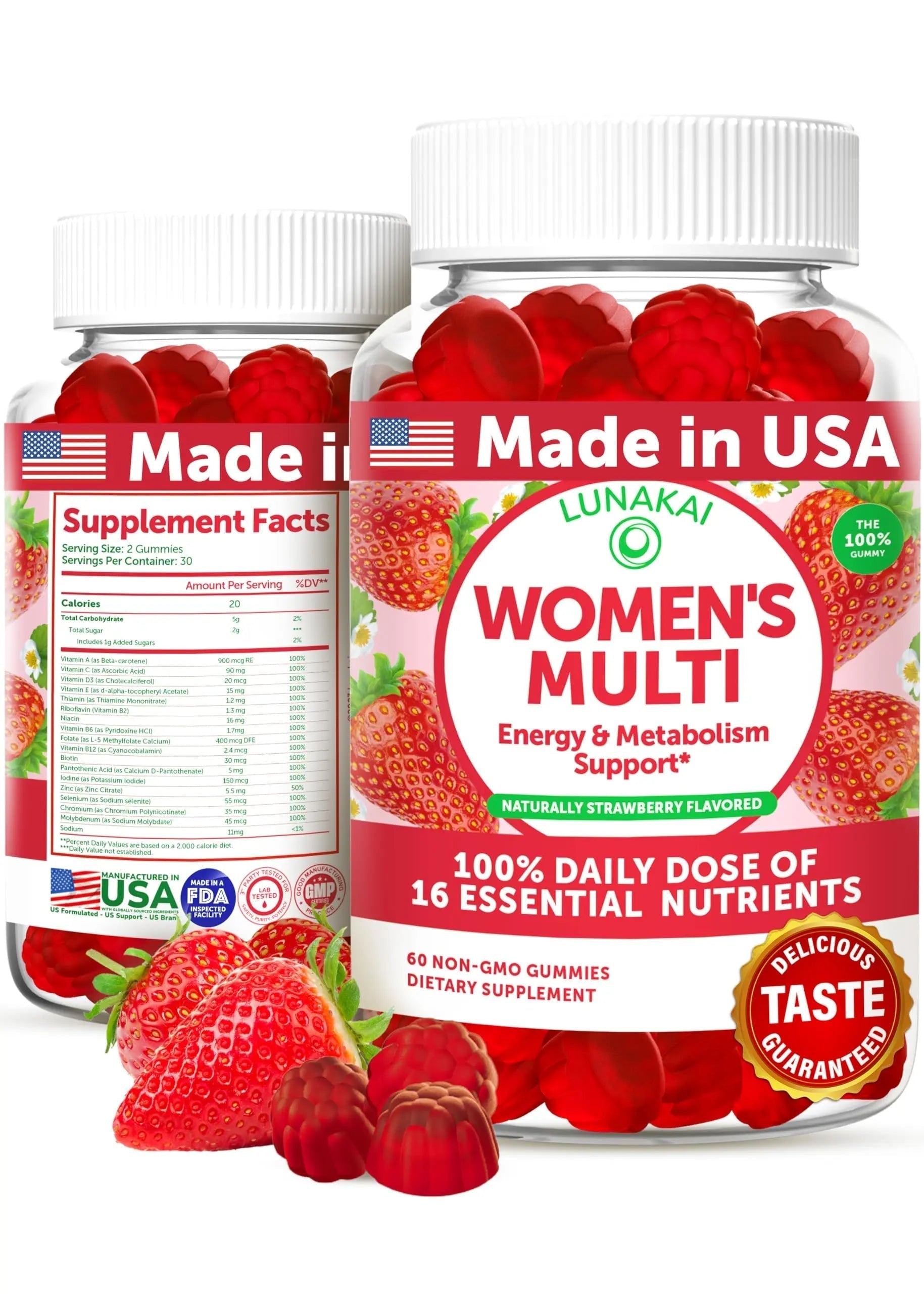 Lunakai USA Made Womens Multivitamin Gummies - Delicious Daily Dose with 16 Multi Vitamins for Women LunakaiAu supplements
