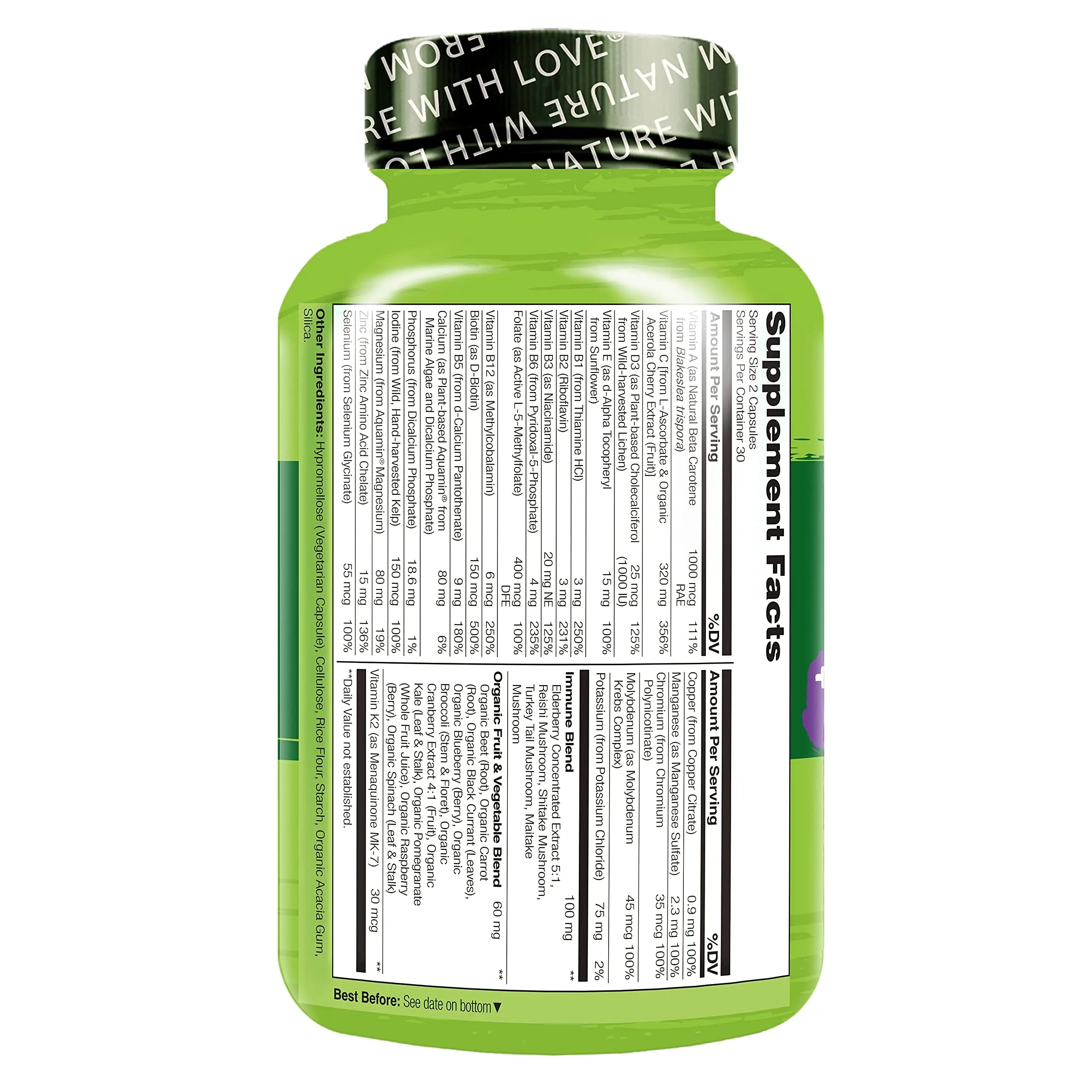NATURELO Whole Food Multivitamin + Immune Blend with Elderberry & Mushrooms - Complete Multivitamin with Extra Immune Support NATURELOAu supplements