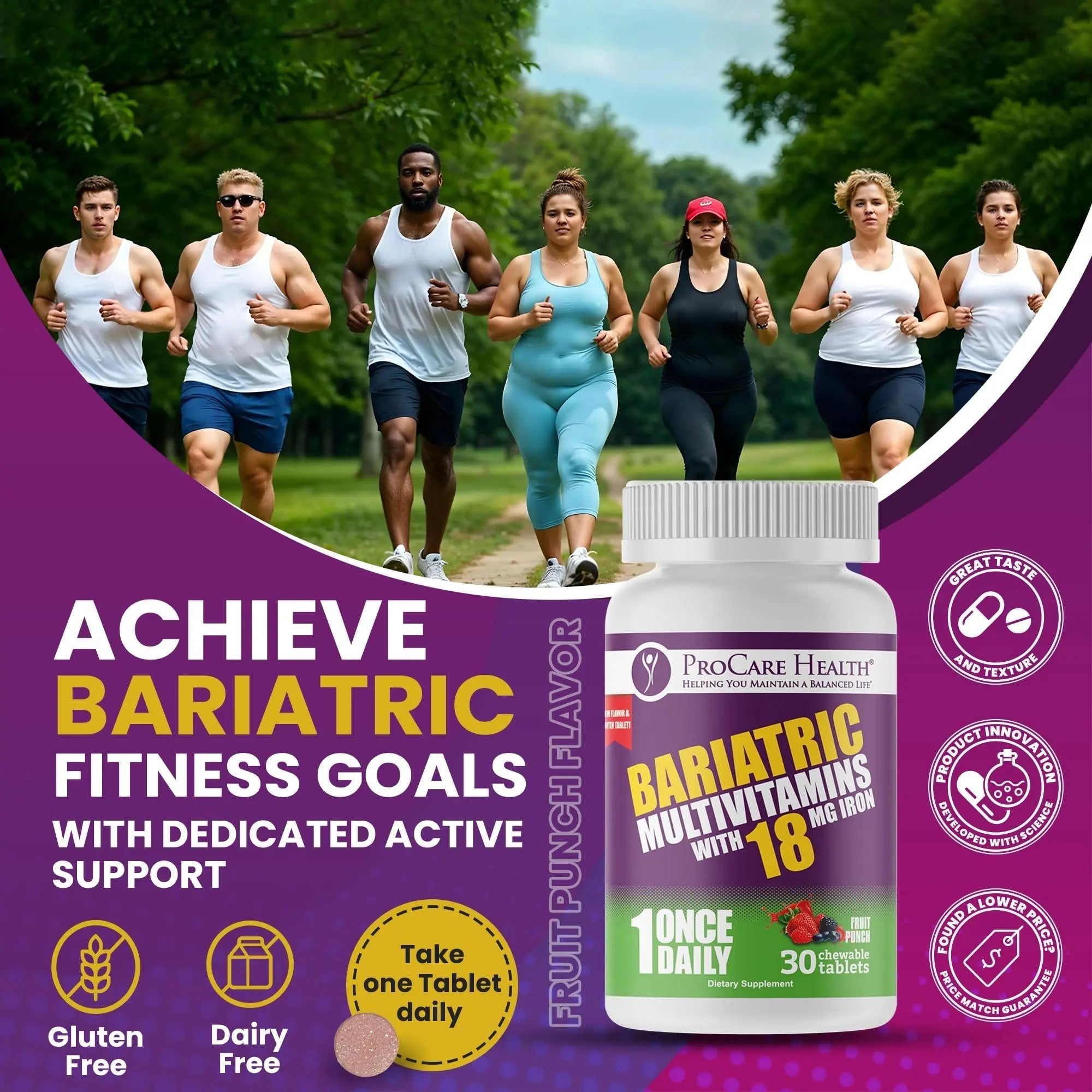 ProCare Health Bariatric Chewable Multivitamin with Iron 18mg (30 Tablets) - Fruit Punch Flavor Bariatric Multivitamin Chewable ProCare HealthAu supplements