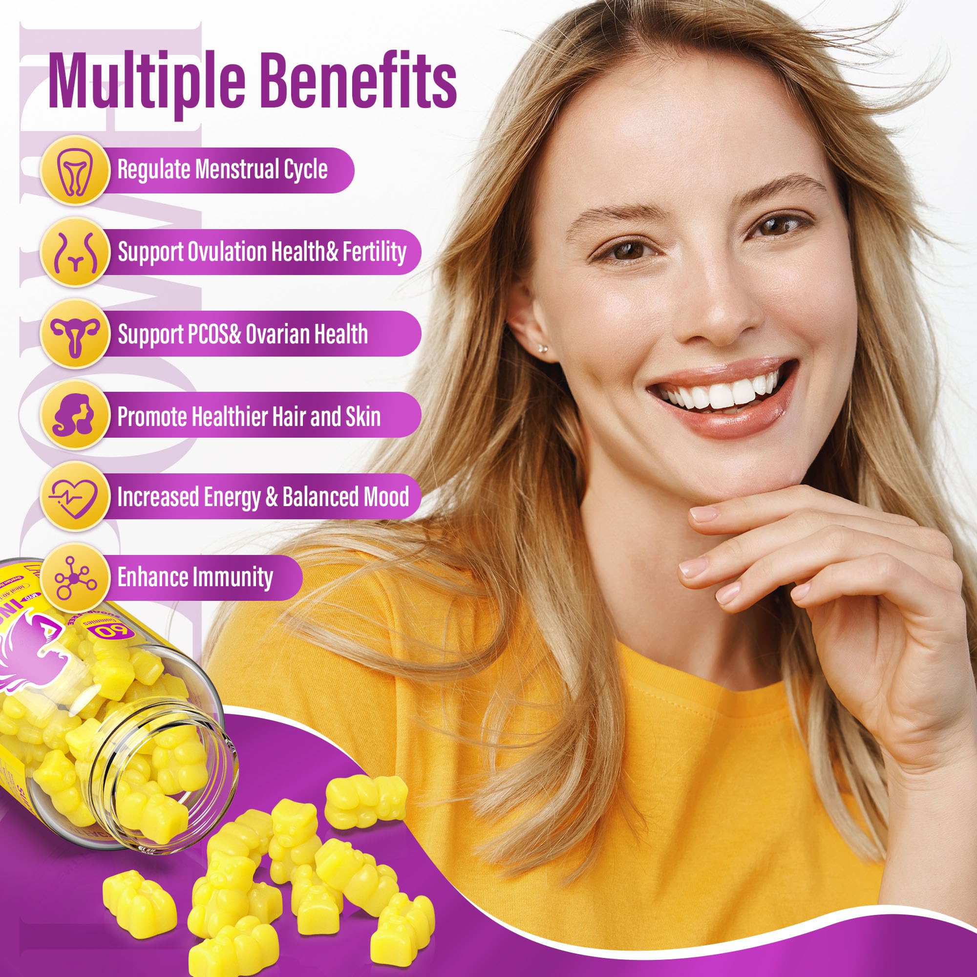 Lazpowfi Myo-Inositol & D-Chiro Inositol,Inositol Gummies with Vitamin D3, Magnesium Glycinate, Omega-3, Folate & Zinc, Inositol Supplement Menstrual Cycle for Women-40:1 Ratio-30 Day Supply LazpowfiAu supplements