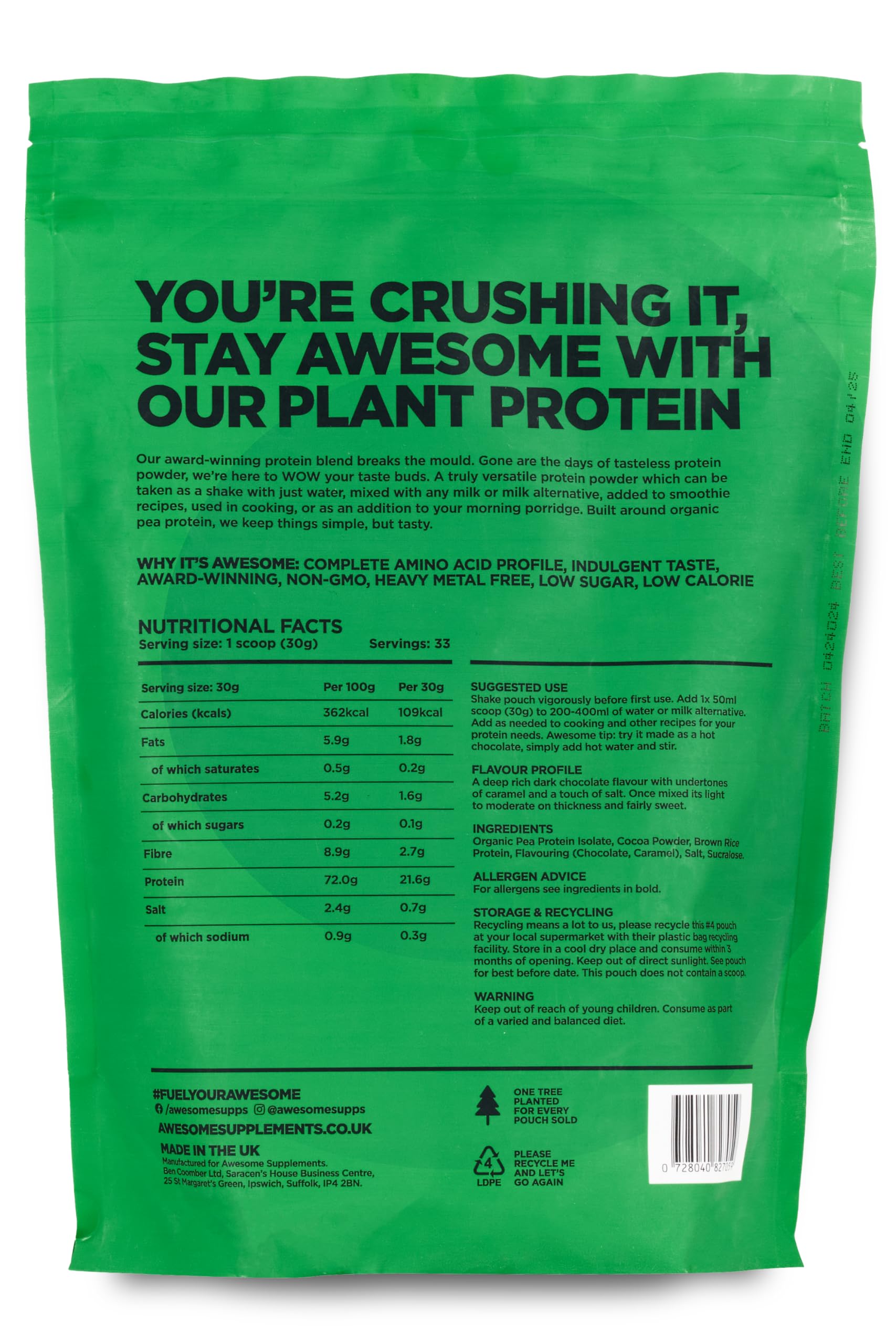 Chocolate Salted Caramel Awesome Protein Powder by Ben Coomber | 1kg Vegan Organic Flavoured Protein Ben CoomberAu supplements