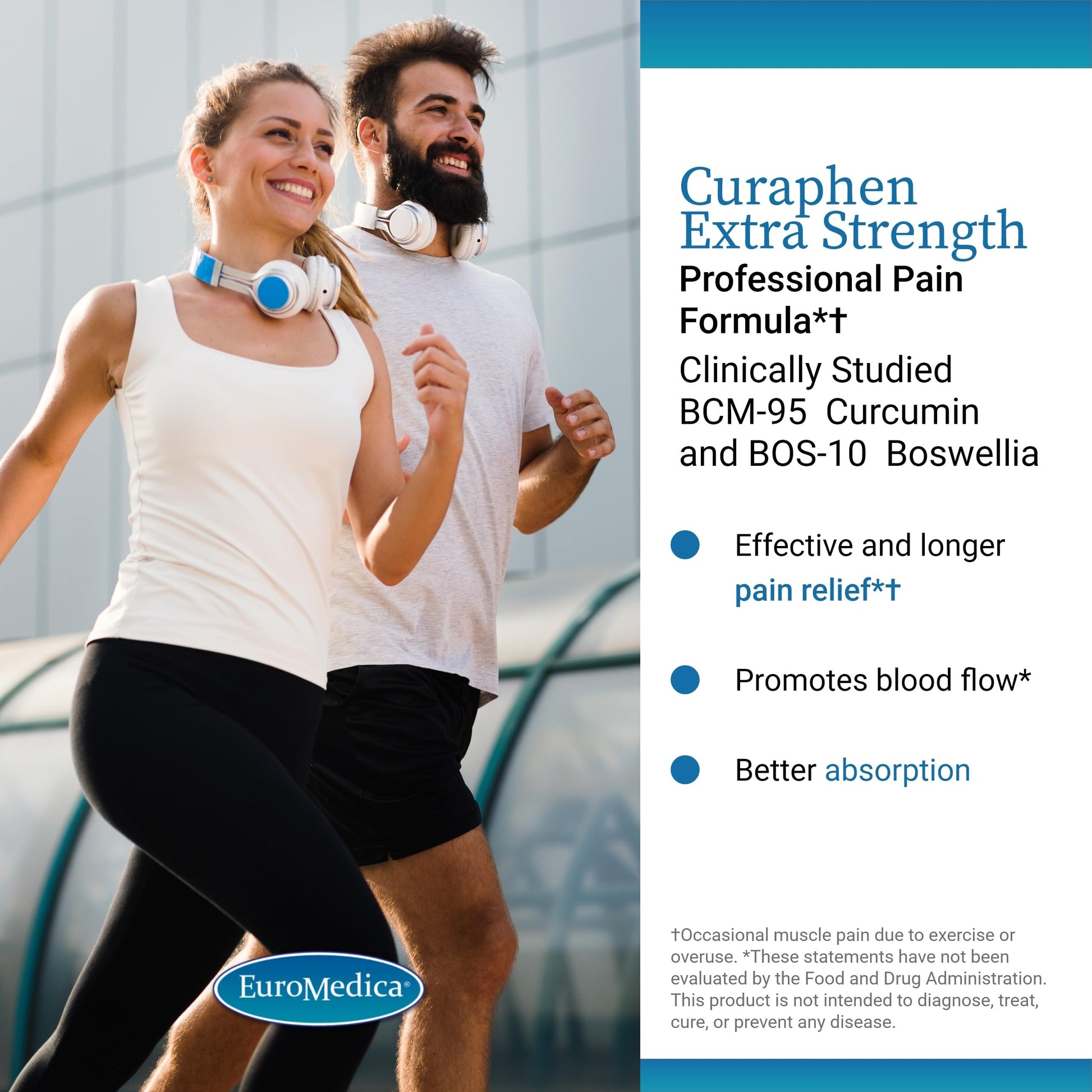 EuroMedica Curaphen Extra Strength - Curcumin & Boswellia Supplement for Healthy Circulation Support - Turmeric Supplement to Support Joints, Muscle Health & Endorphin Production - 60 Tablets EuroMedicaAu supplements