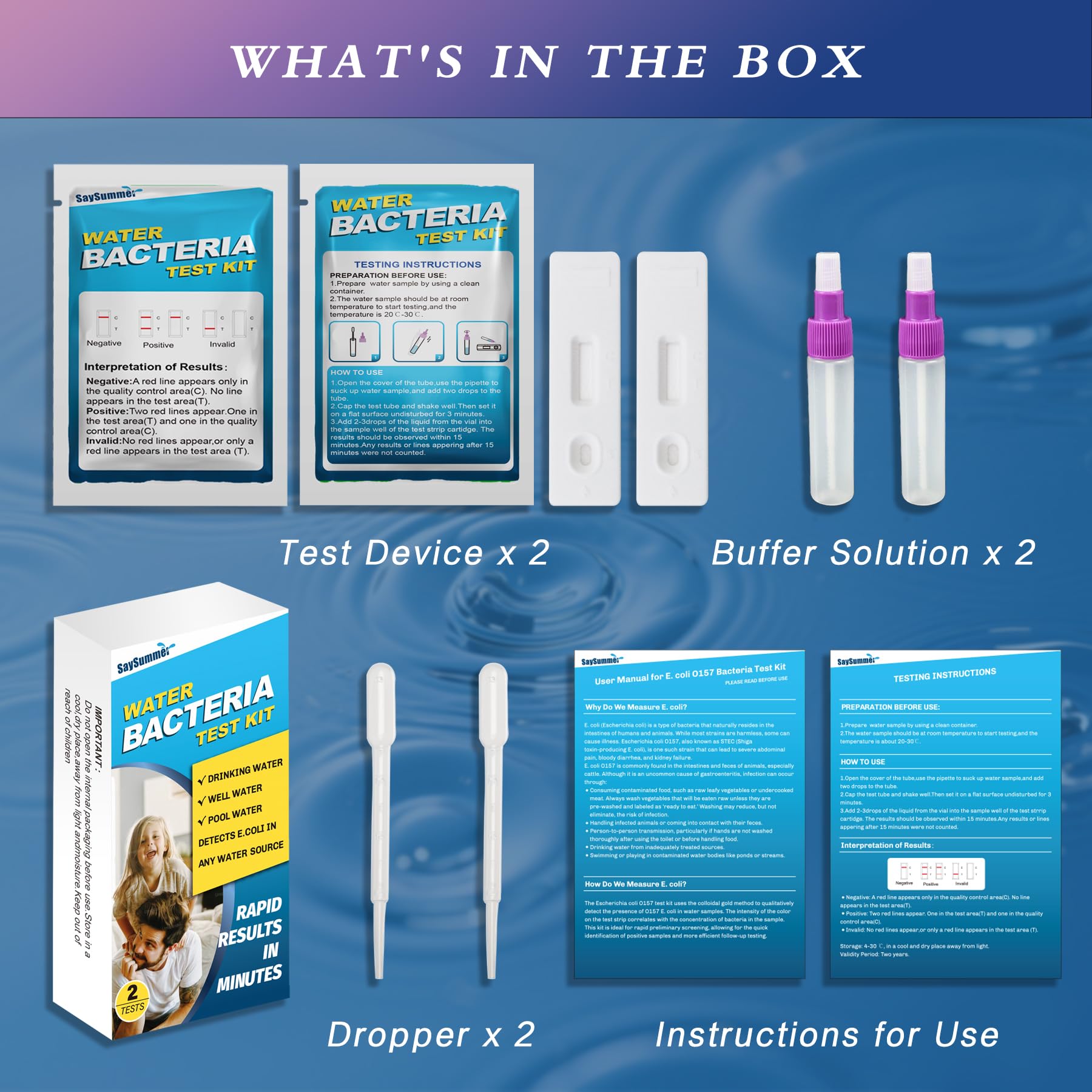 Water Bacteria Test Kit for Drinking Water: Results in 15 Minutes Coliform Bacteria Water Test Kit 2 Counts for Any Water Source Including Well Water Pool Water SaySummerAu supplements
