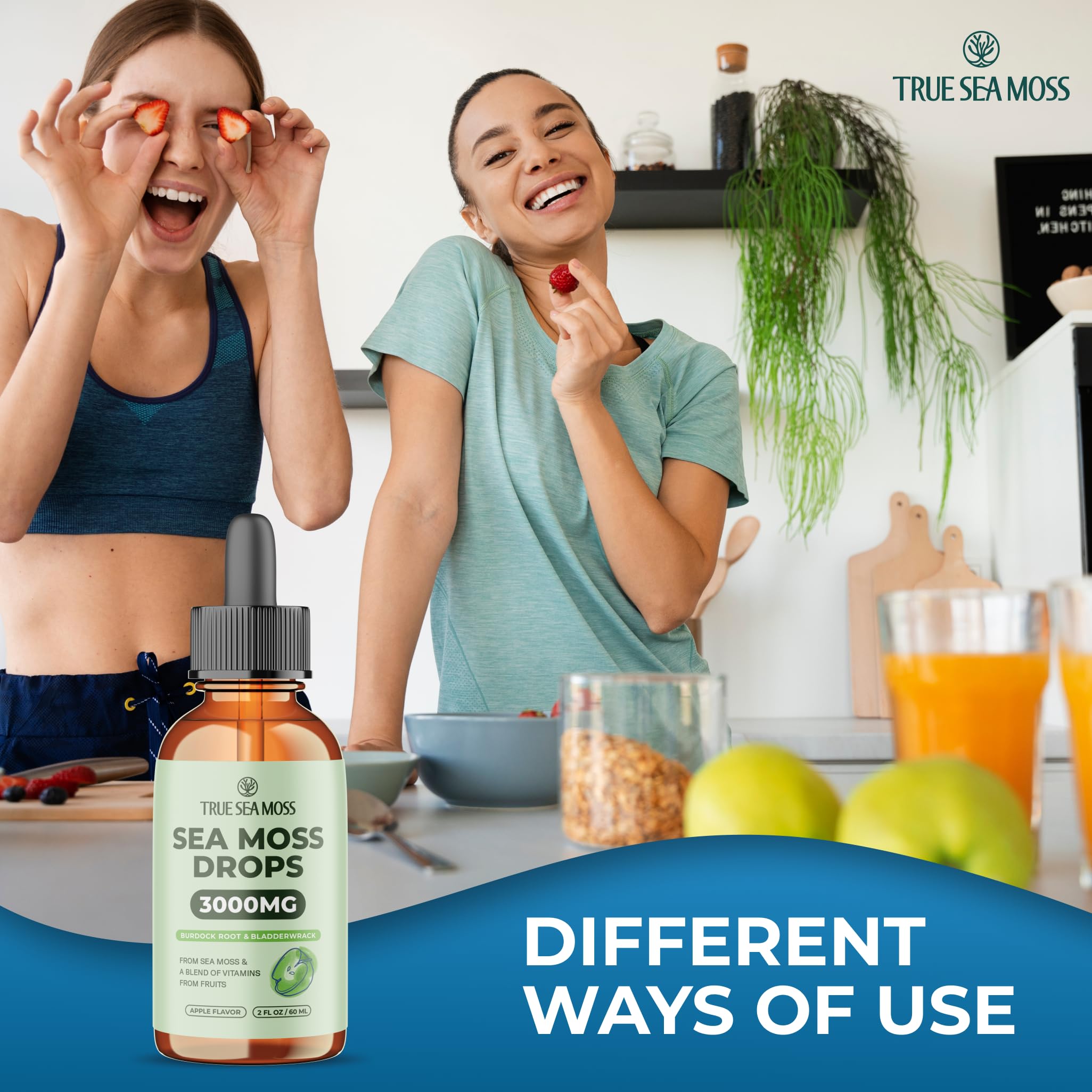 Irish Sea Moss Liquid Drops - 3000mg Formula - with Bladderwrack, Burdock Root & Black Cumin Seed - Liquid Supplement - Apple Flavor - 2 Fl Oz (60ml) TrueSeaMossAu supplements