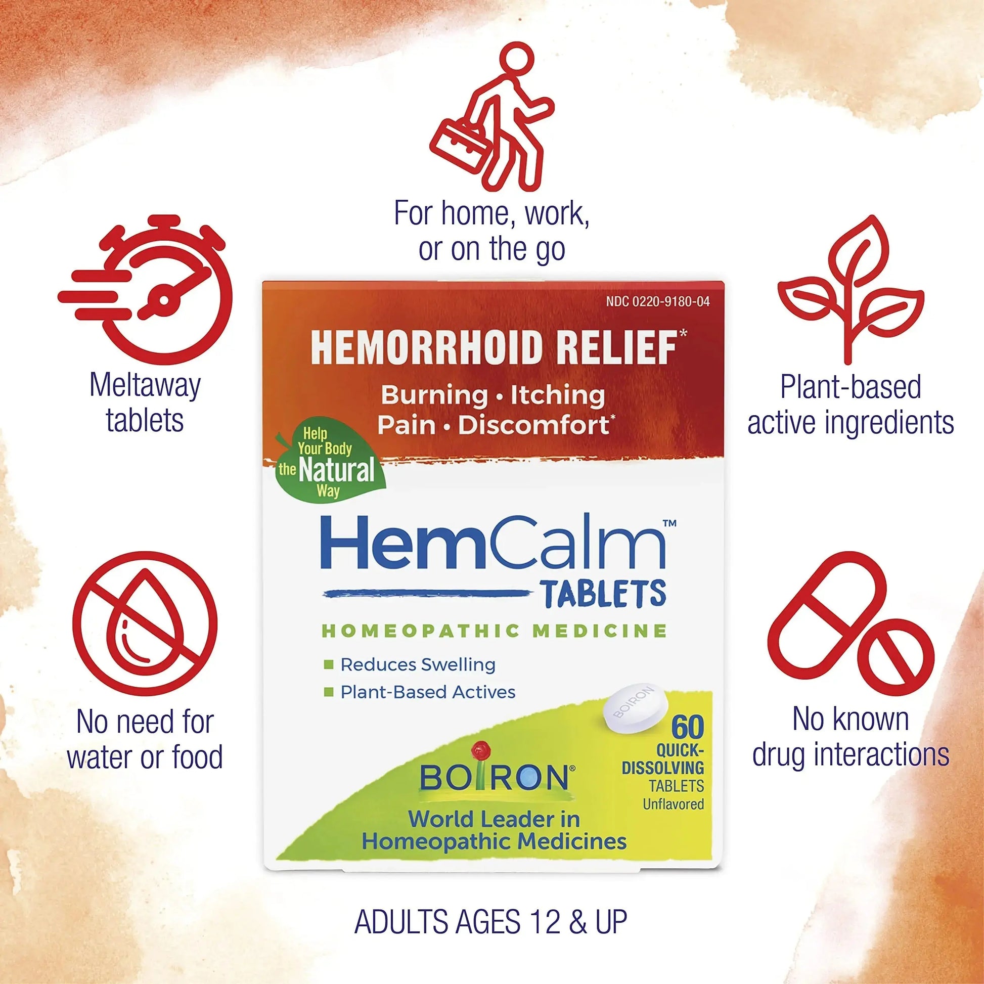 Boiron HemCalm Tablets for Hemorrhoid Relief of Pain, Itching, Swelling or Discomfort - 60 Count BoironAu supplements