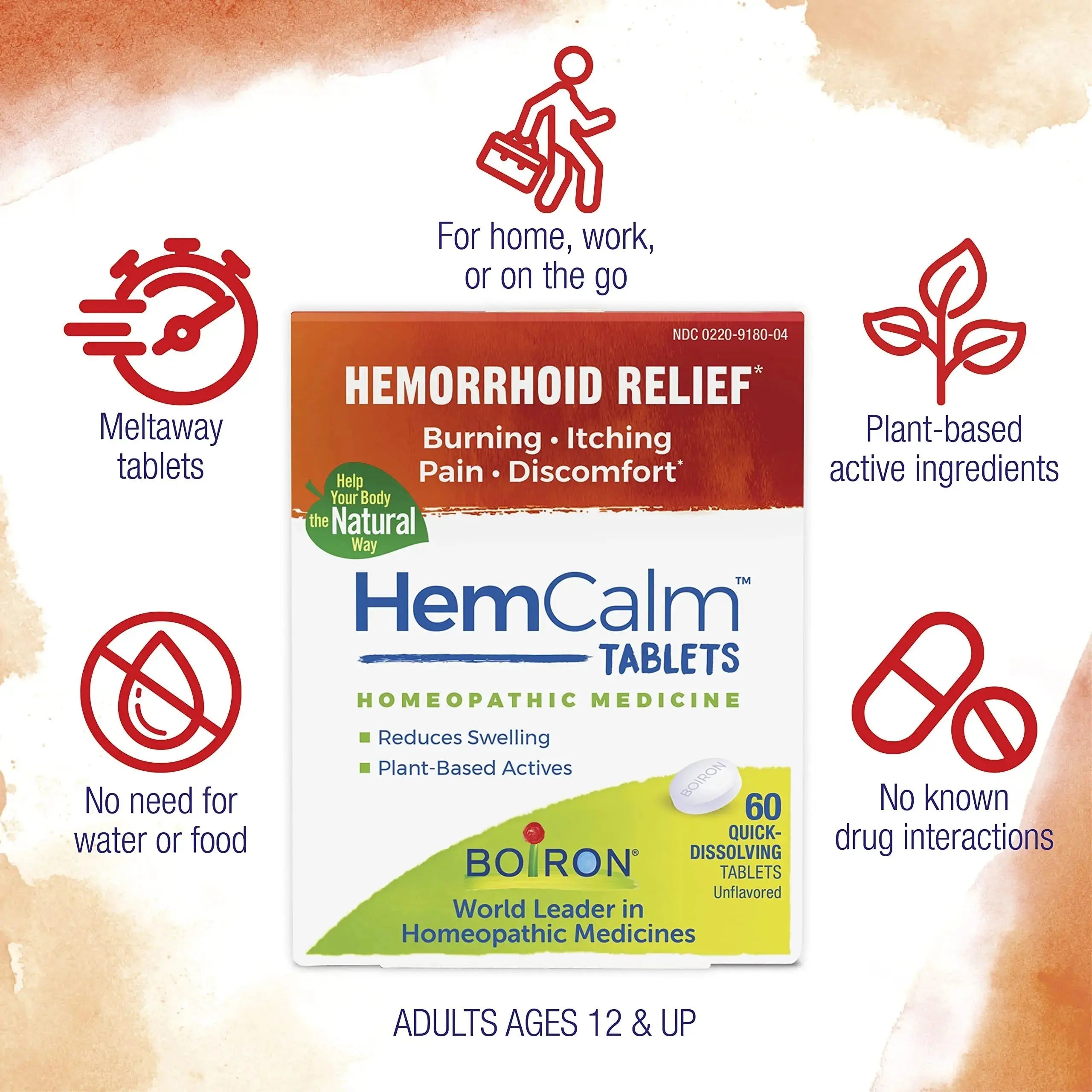 Boiron HemCalm Tablets for Hemorrhoid Relief of Pain, Itching, Swelling or Discomfort - 60 Count BoironAu supplements