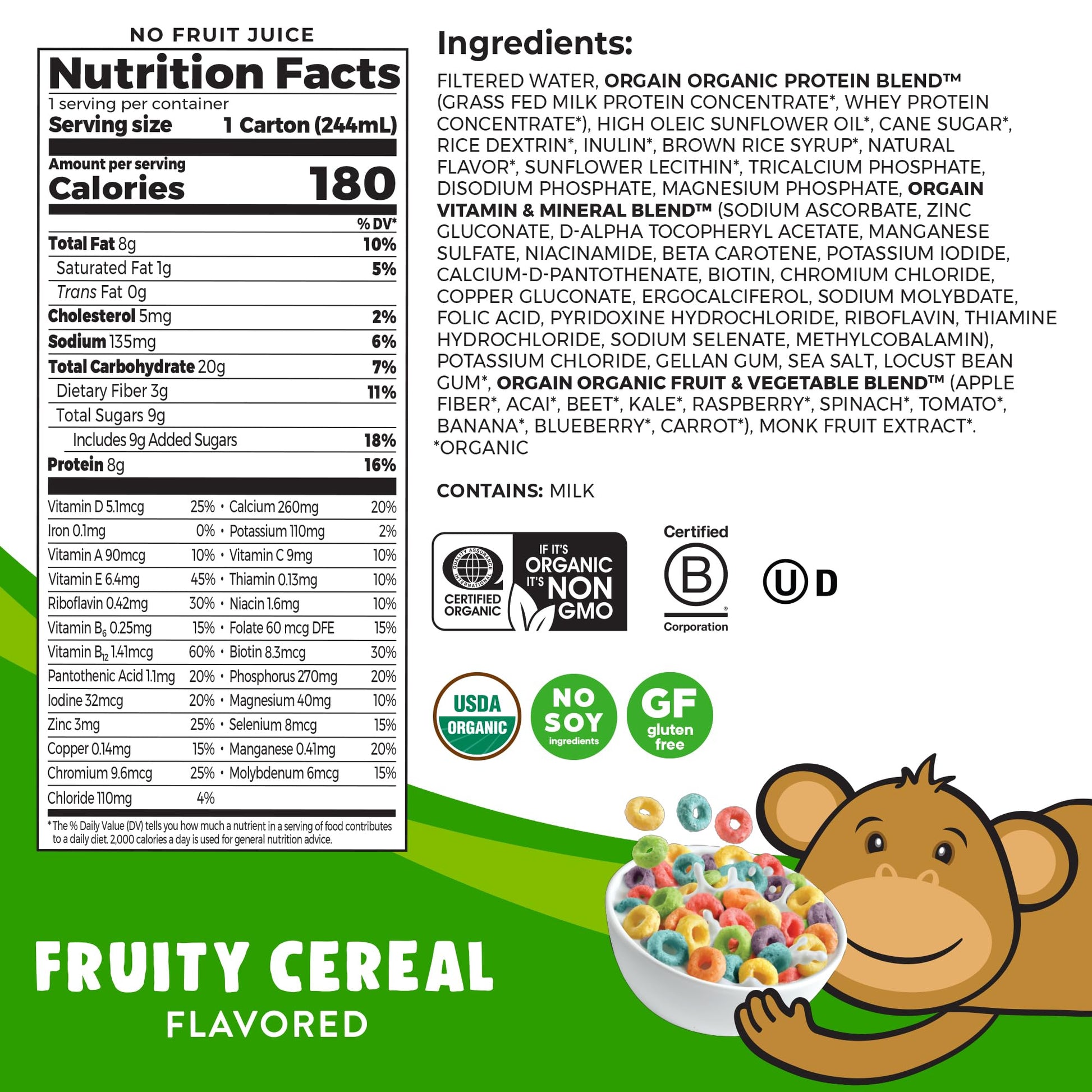 Orgain Organic Kids Nutritional Protein Shake, Fruity Cereal - Kids Snacks with 8g Dairy OrgainAu supplements