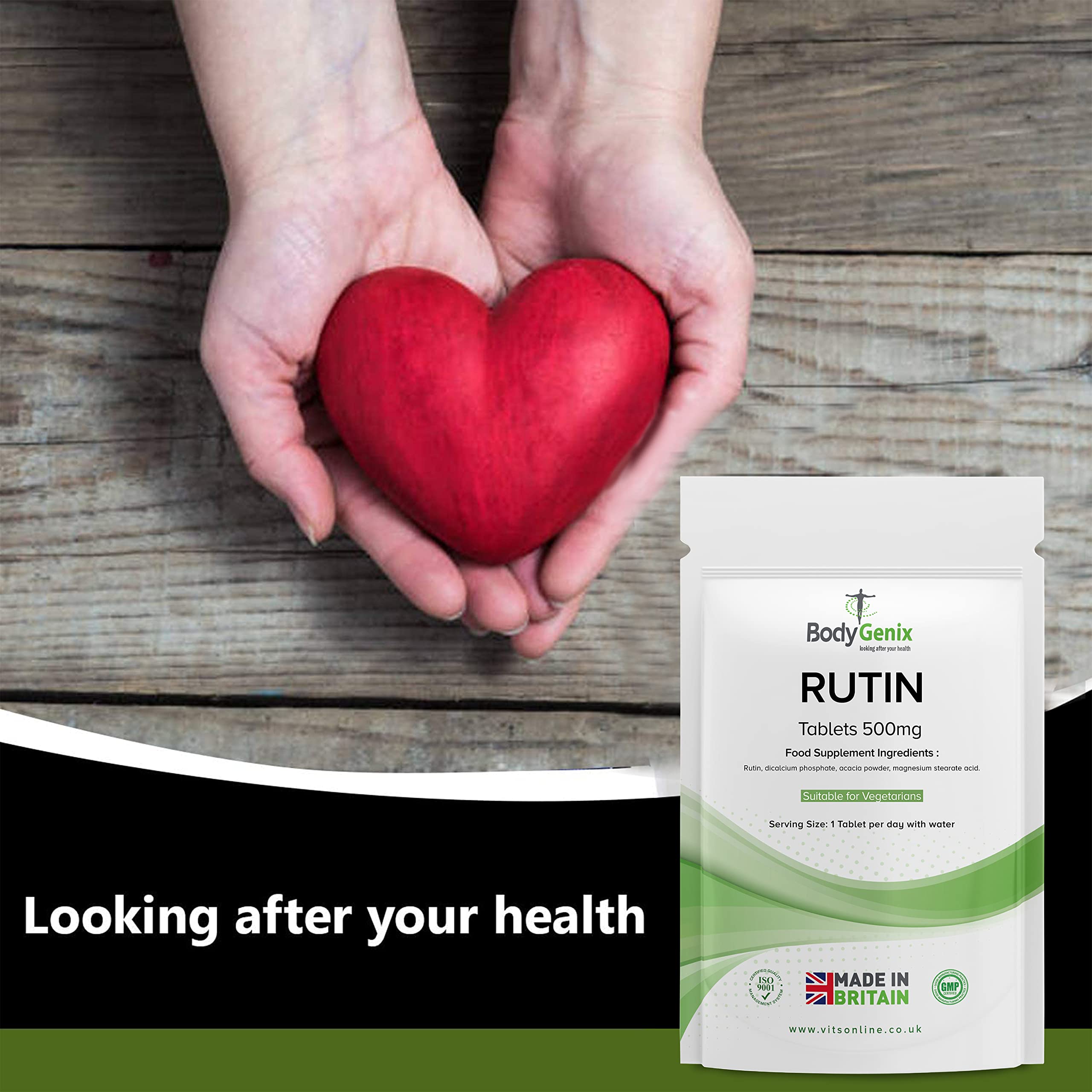 Bodygenix Rutin 500mg Tablets CAPILLARIES, VARICOSE Veins, Hemorrhoids Veg Friendly BodygenixAu supplements