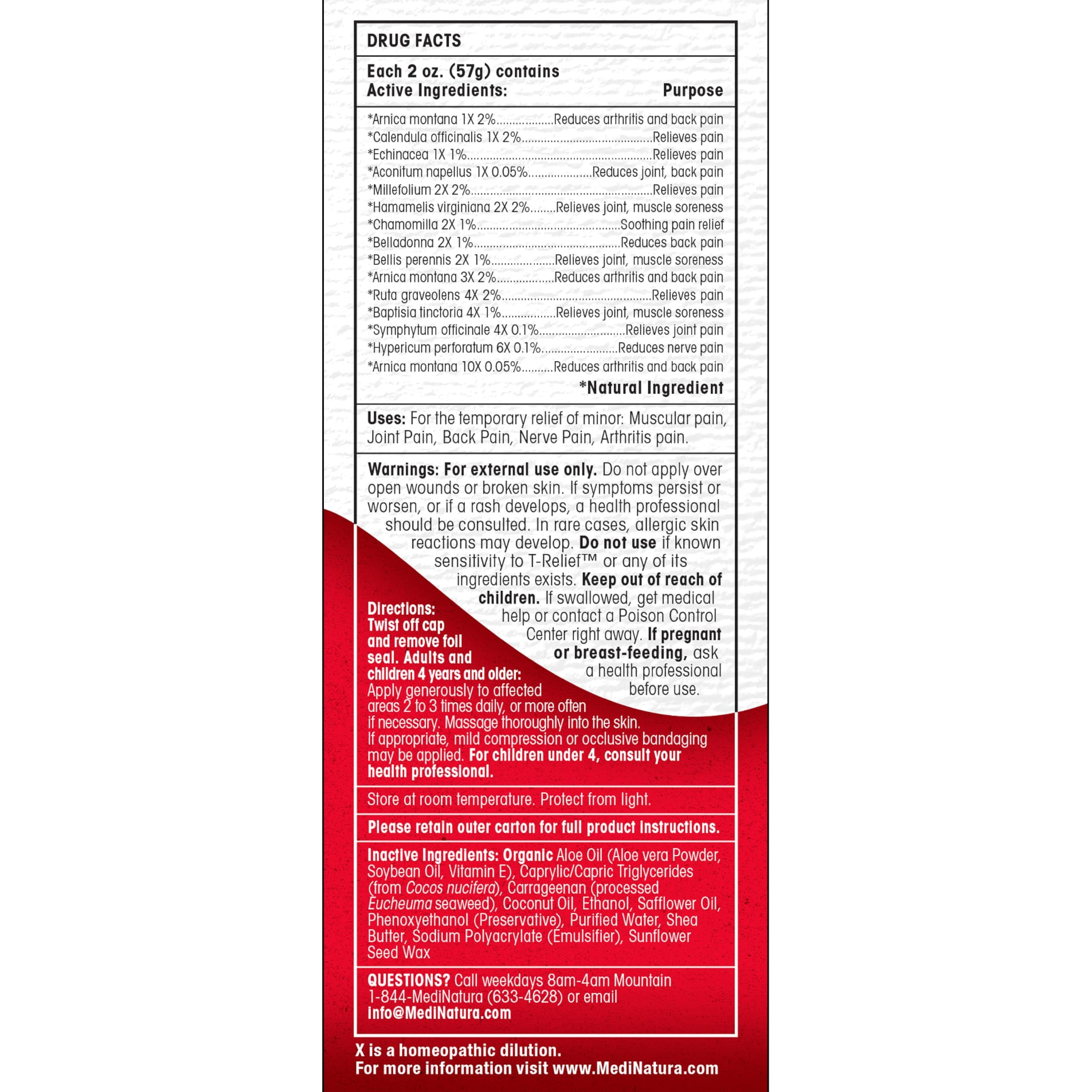 MediNatura T-Relief Extra Strength Discomfort Relief-Naturally-Soothing Cream That Supports Sore Joints-Stiffness & Body Ache Aid-Homeopathic Herbal Rub-Fast-Absorbing & Non-Sticky Lotion - 2 oz MediNaturaAu supplements