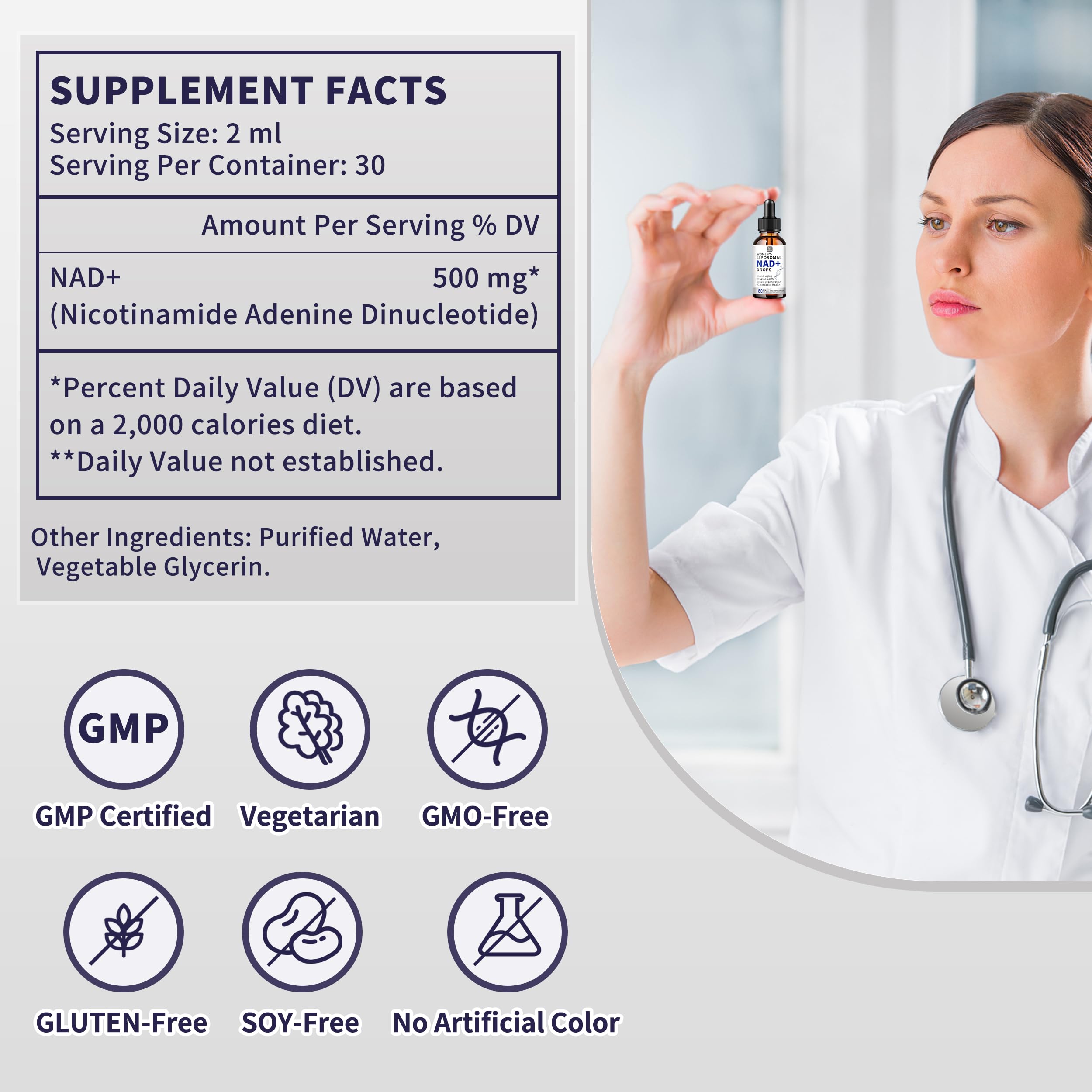 Women's NAD Liquid Supplement, Pure 500mg Liposomal NAD - Cell Regeneration，Energy Support, Vegan,Sugar Free，Additives Free HudetexAu supplements