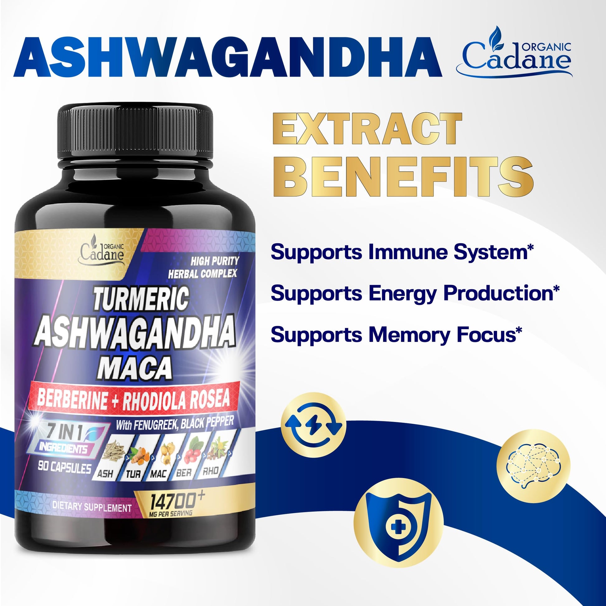 Ashwagandha Supplements 14700mg - Memory, Immune System & Strength Support Organic CadaneAu supplements