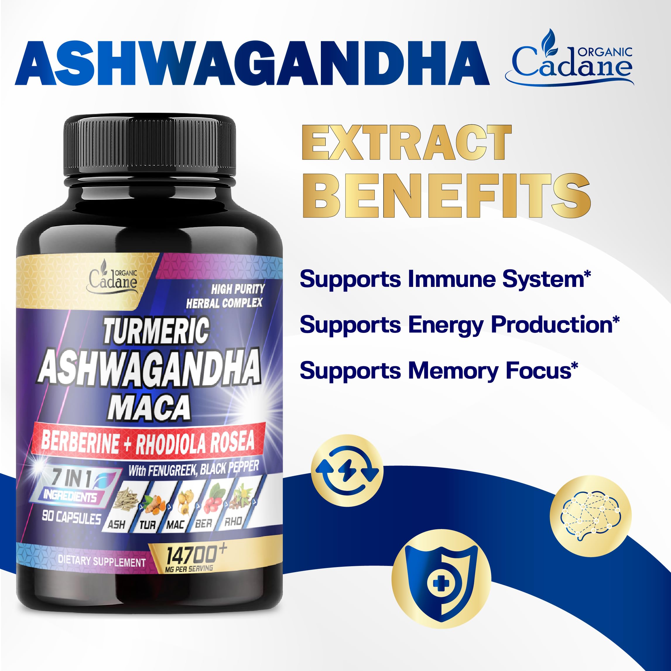 Ashwagandha Supplements 14700mg - Memory, Immune System & Strength Support Organic CadaneAu supplements