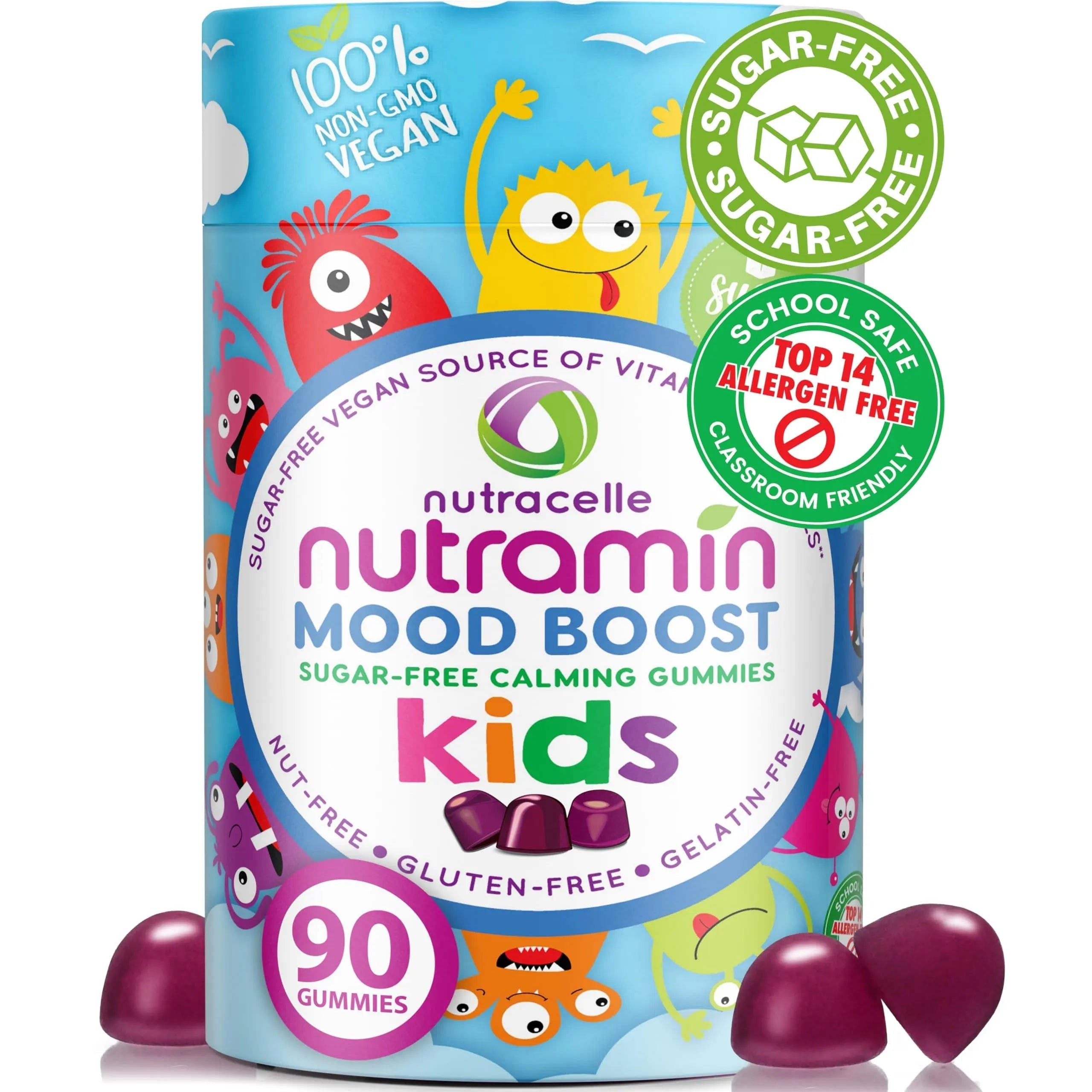 NUTRAMIN Kids Mood Boost Vegan Vitamin Gummy: Calming Magnesium Citrate Supplement for Children with Ashwagandha & Vitamin B Complex to Relax & Focus NutracelleAu supplements