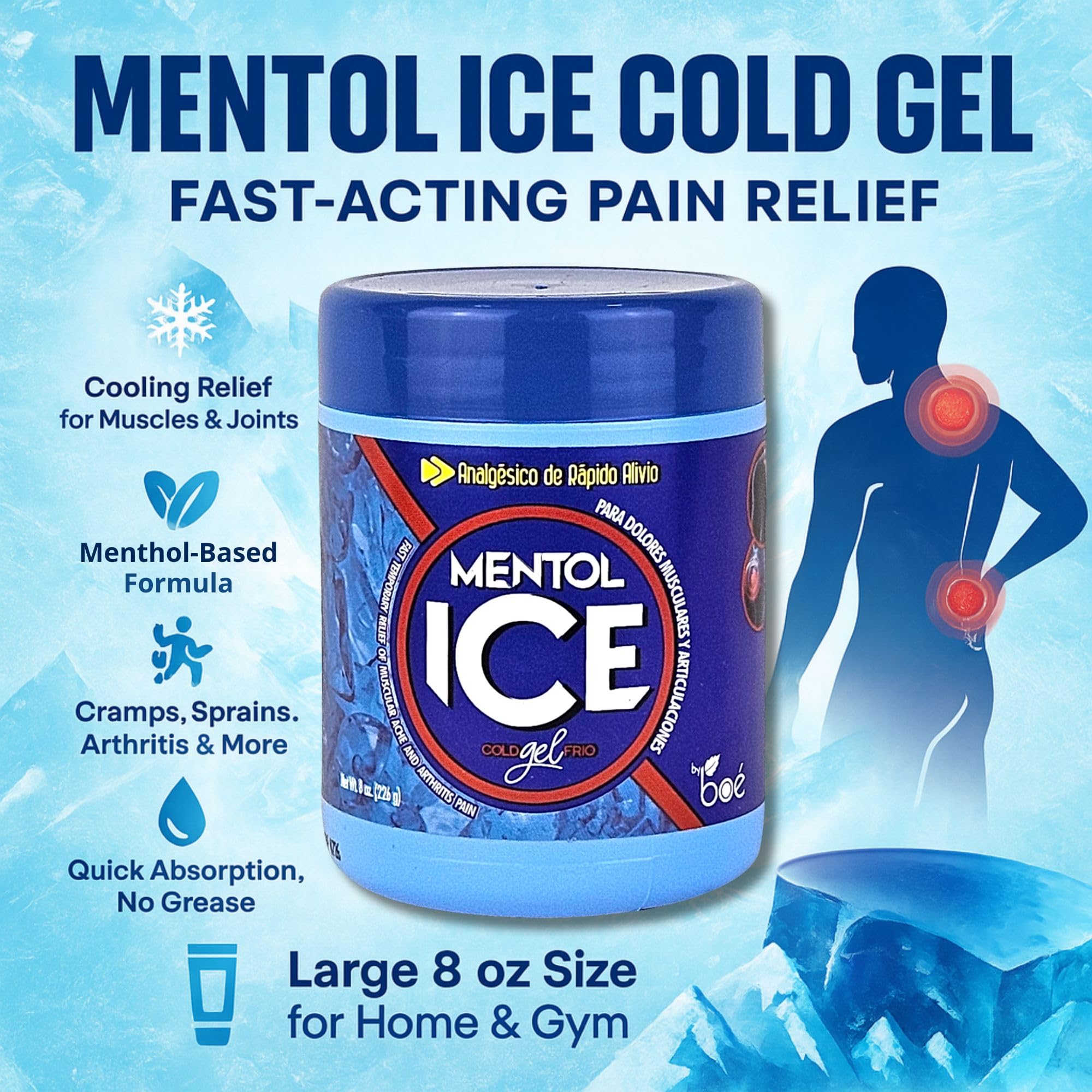 BOÉ COSMETICS Mentol Ice Cold Gel 8 oz (3 Pack) Pain Relief Gel for Muscles & Joints – Fast-Acting Analgesic for Arthritis, Back Pain, Cramps, Sprains & Headaches – Non-Greasy & Quick Absorption BOÉ COSMETICSAu supplements