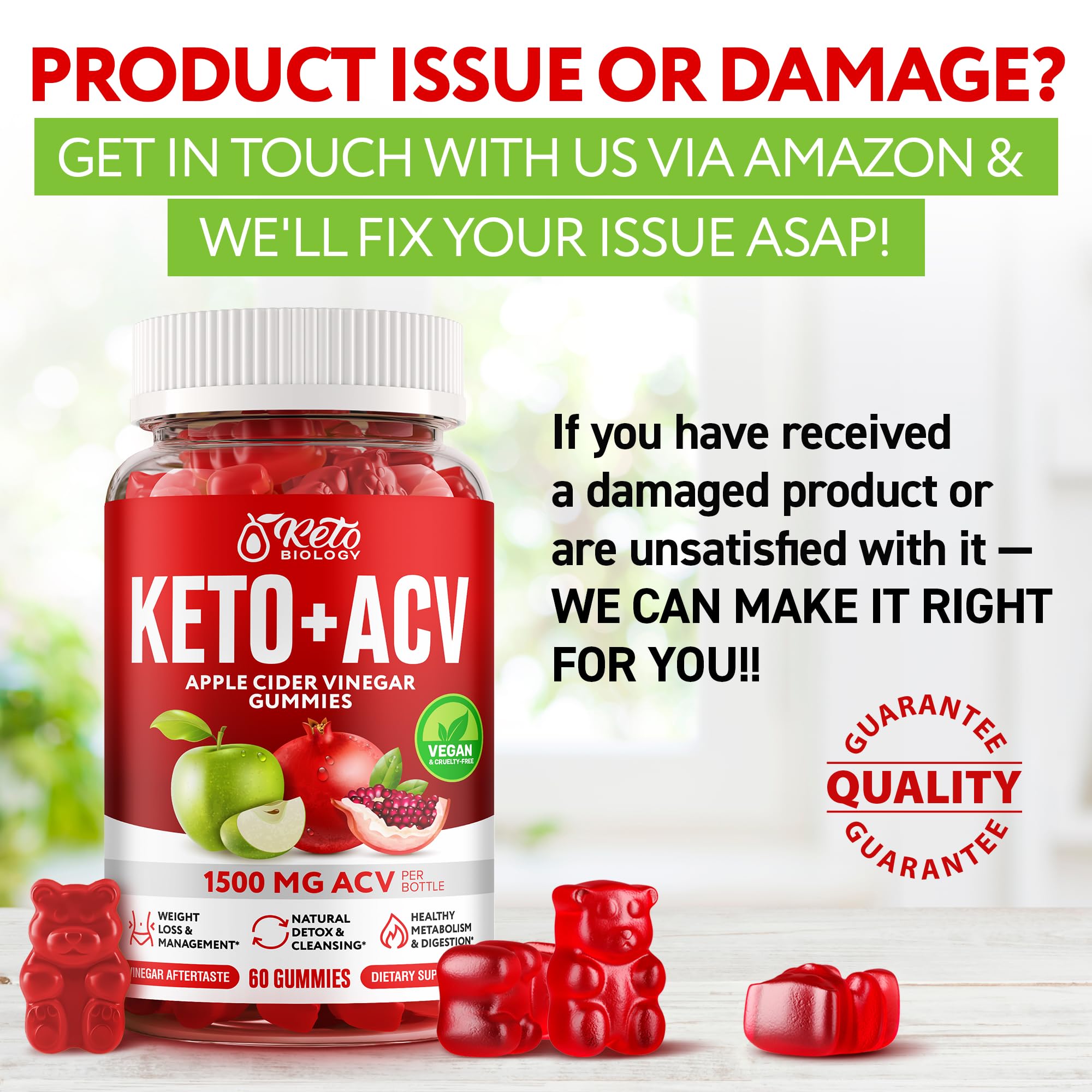 Keto ACV Gummies 1500 mg - ACV Keto Gummies for Weight Loss & Detox - Vegan Apple KETO BIOLOGYUS supplements