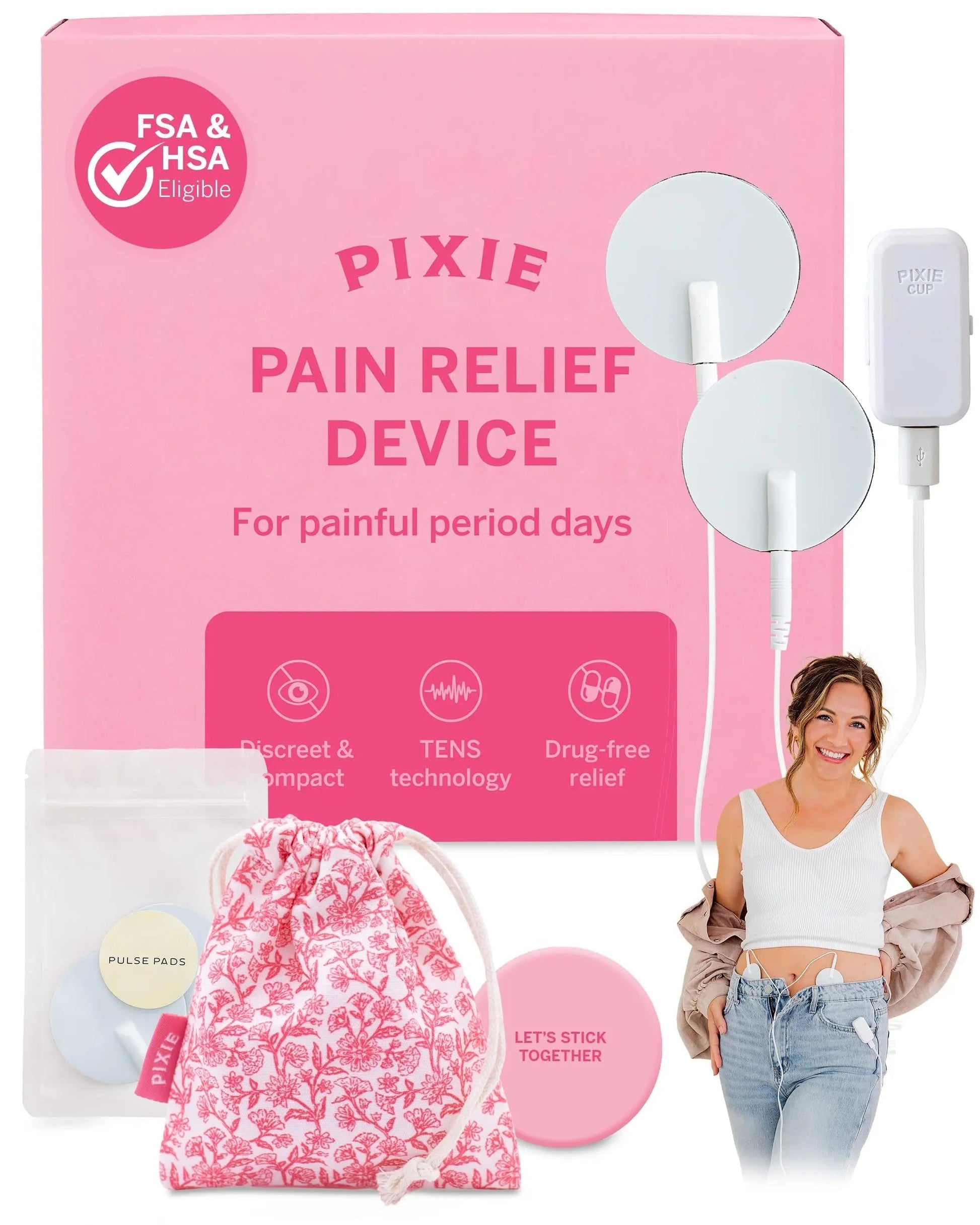 Pixie Period Pain Relief Device - Best PMS Relief Simulator with TENS Technology - Thinnest Wearable Tens Unit - Unnoticeable Under Clothes - Menstrual Cramp Comfort for Feminine Care Pixie CupAu supplements