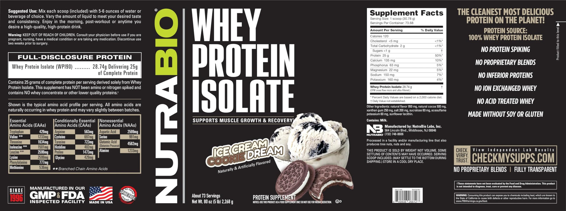 NutraBio Whey Protein Isolate Supplement – 25g of Protein Per Scoop with Complete NutraBioUS supplements
