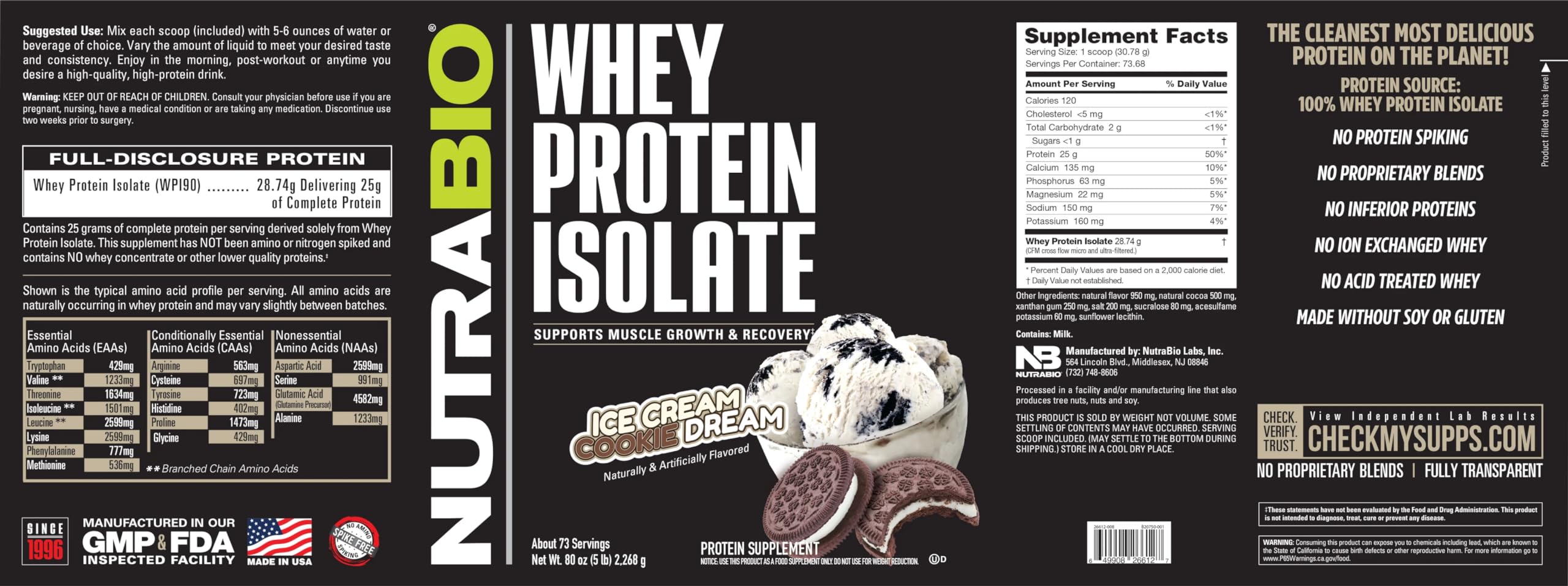 NutraBio Whey Protein Isolate Supplement – 25g of Protein Per Scoop with Complete NutraBioUS supplements