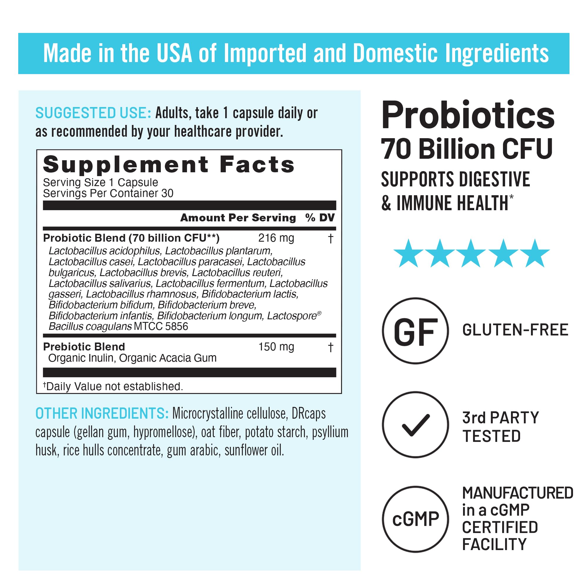 NatureWise Probiotics 70 Billion CFU - 17 Strains + Organic Prebiotics - Immune, Digestive & Gut Health Support for Women & Men - Vegetarian, Gluten-Free, Non-GMO - 30 Capsules[1-Month Supply] NatureWiseAu supplements