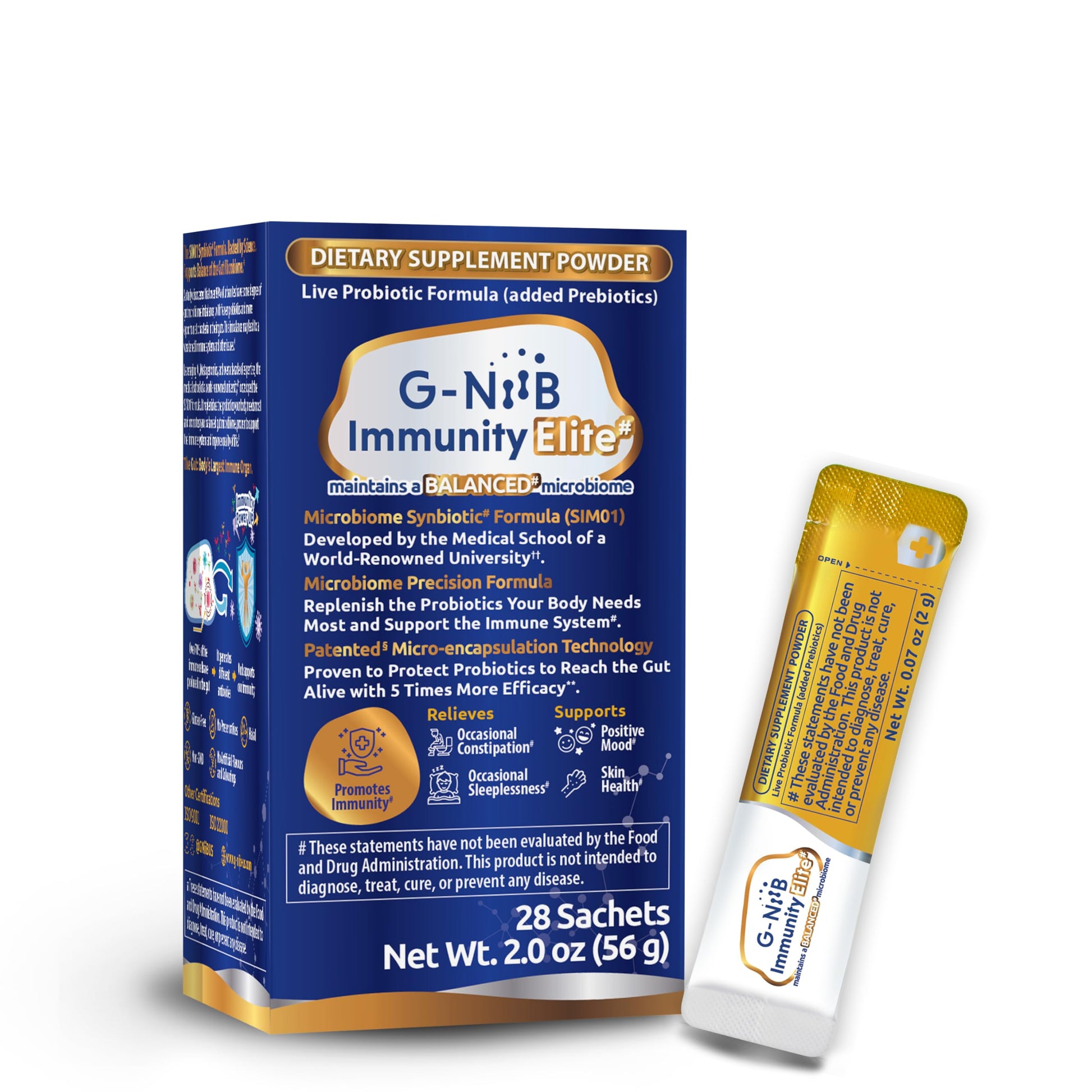 G-NiiB Immunity Elite (SIM01 Synbiotic Formula) - Potent Live probiotics and Added prebiotics to Support Immunity, Regularity, Sleep, Mood, and Skin - 5X More Effective in Reaching the Gut Alive G-NiiBAu supplements