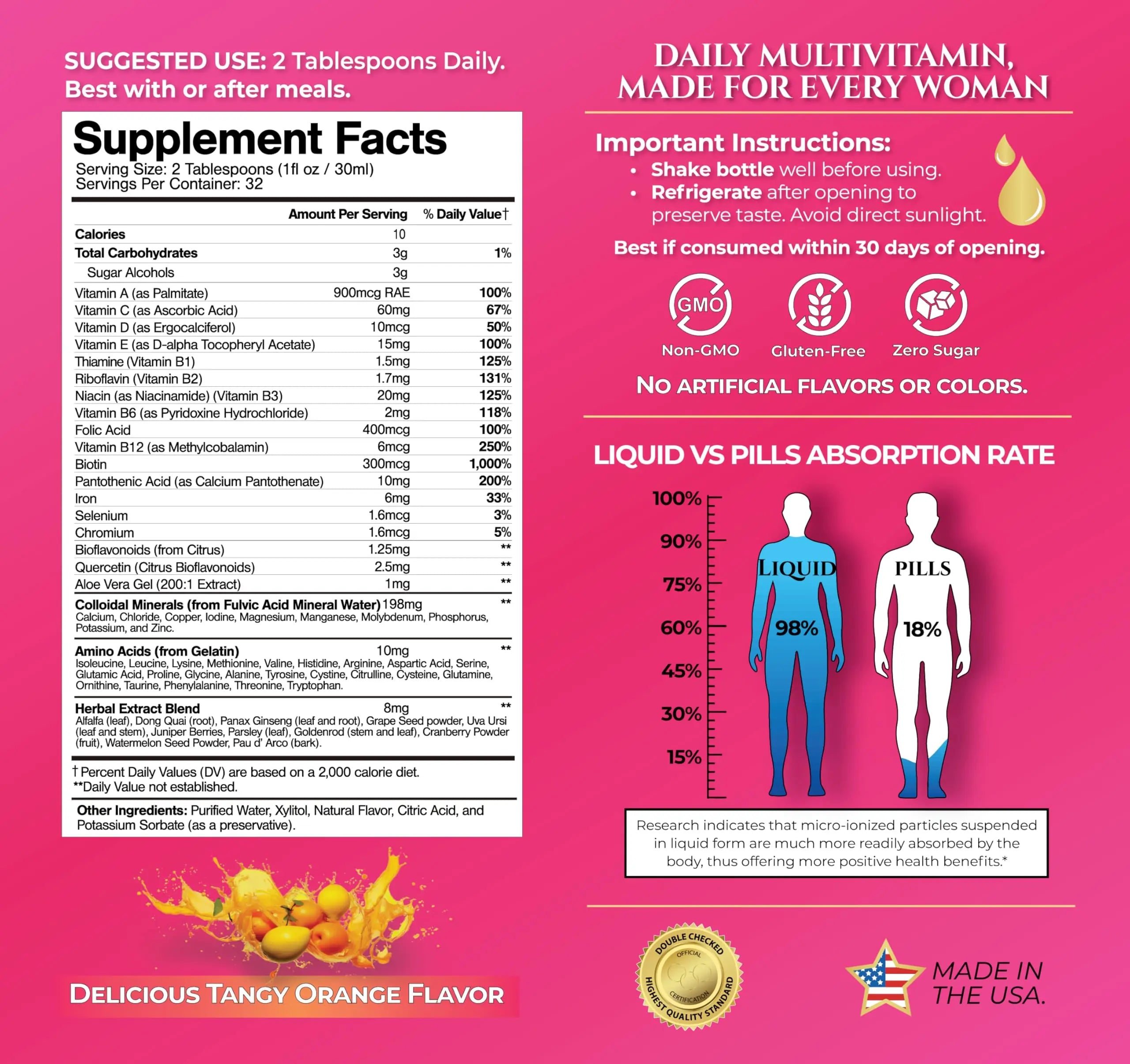 Premium Liquid Multivitamin for Women | Sugar Free Women’s Multivitamin | 100+ Vitamins, Minerals Tropical OasisAu supplements