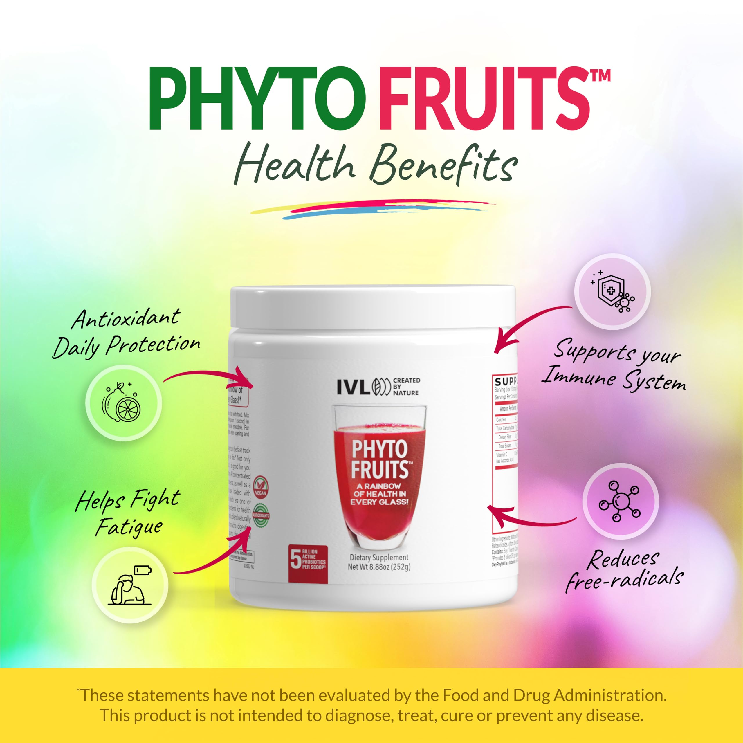 IVL - Phyto Fruits Superfood Powder - Support Energy - Digestive & Probiotic - Antioxidant - Vegan - 40 Fruits and Nutrients Plus 6 Probiotic Strains (30 Servings, 8.88 oz) IVLAu supplements